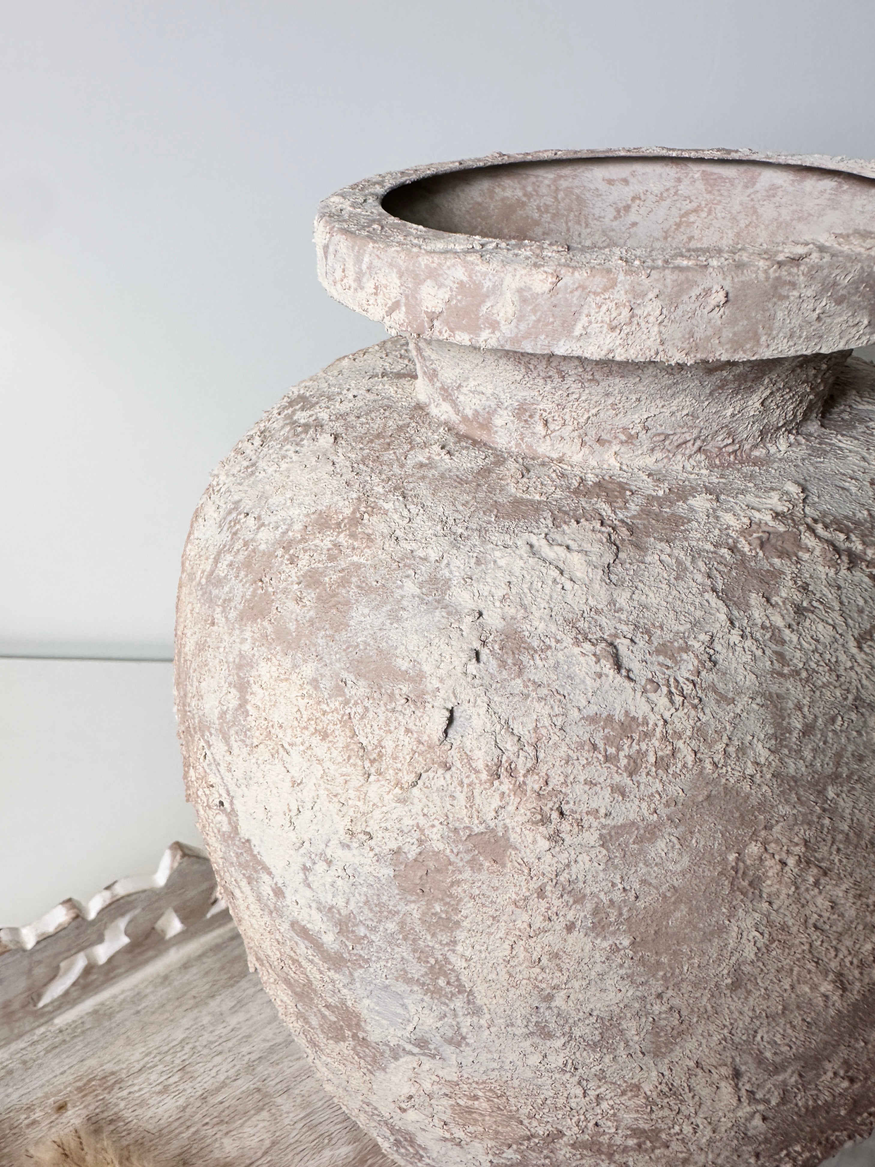 Rustic Italian Style Midcentury Large Textured Vase with a Classical Unshaped Form 12" tall - Beige wash