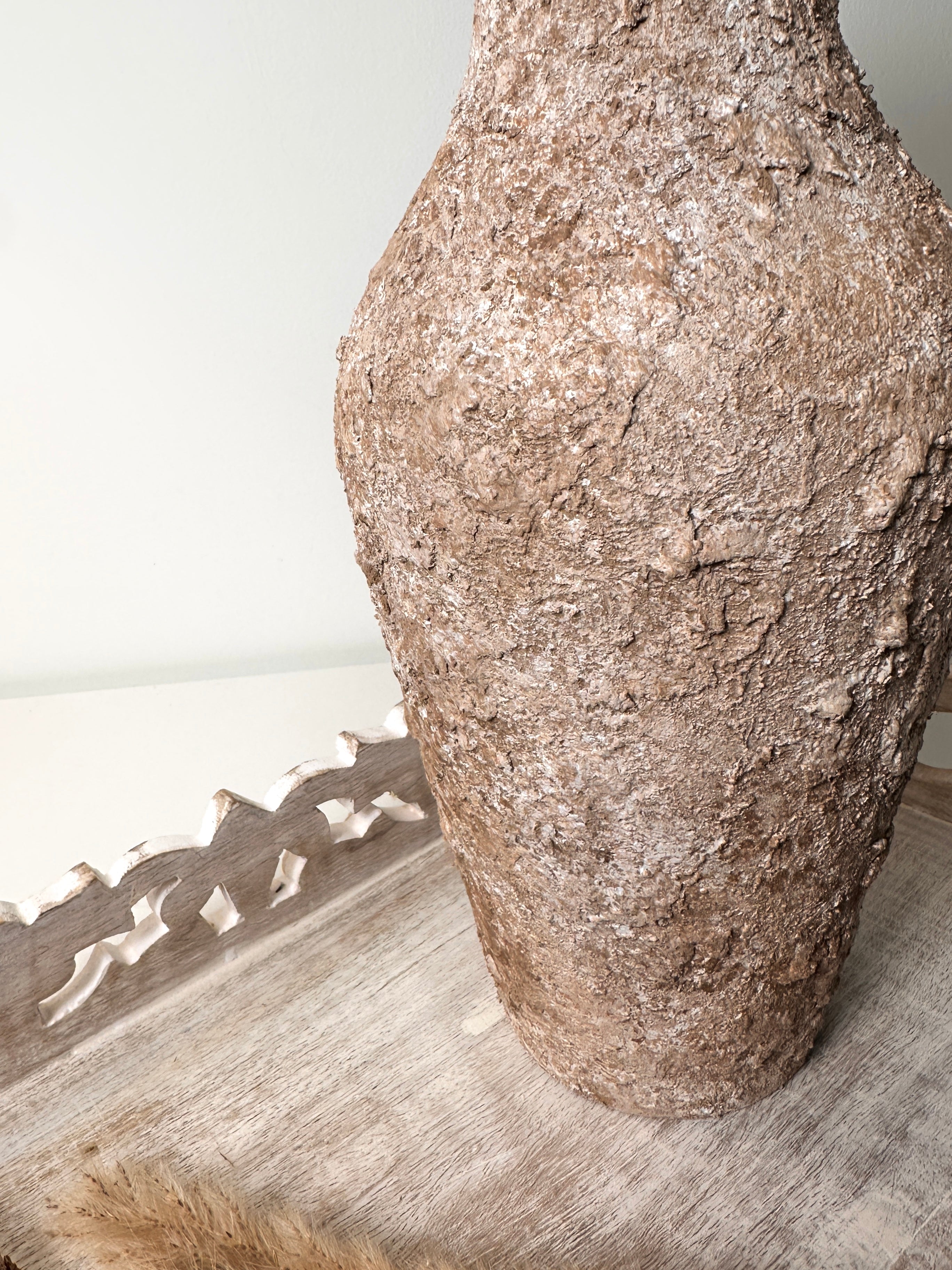 Rustic Hand-Painted Textured Wood Vase 12.5" tall - Earth Brown