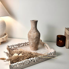 Rustic Hand-Painted Textured Wood Vase 12.5" tall - Earth Brown