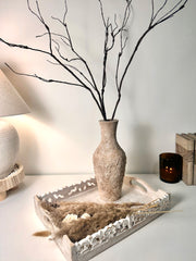 Rustic Hand-Painted Textured Wood Vase 12.5" tall - Earth Brown