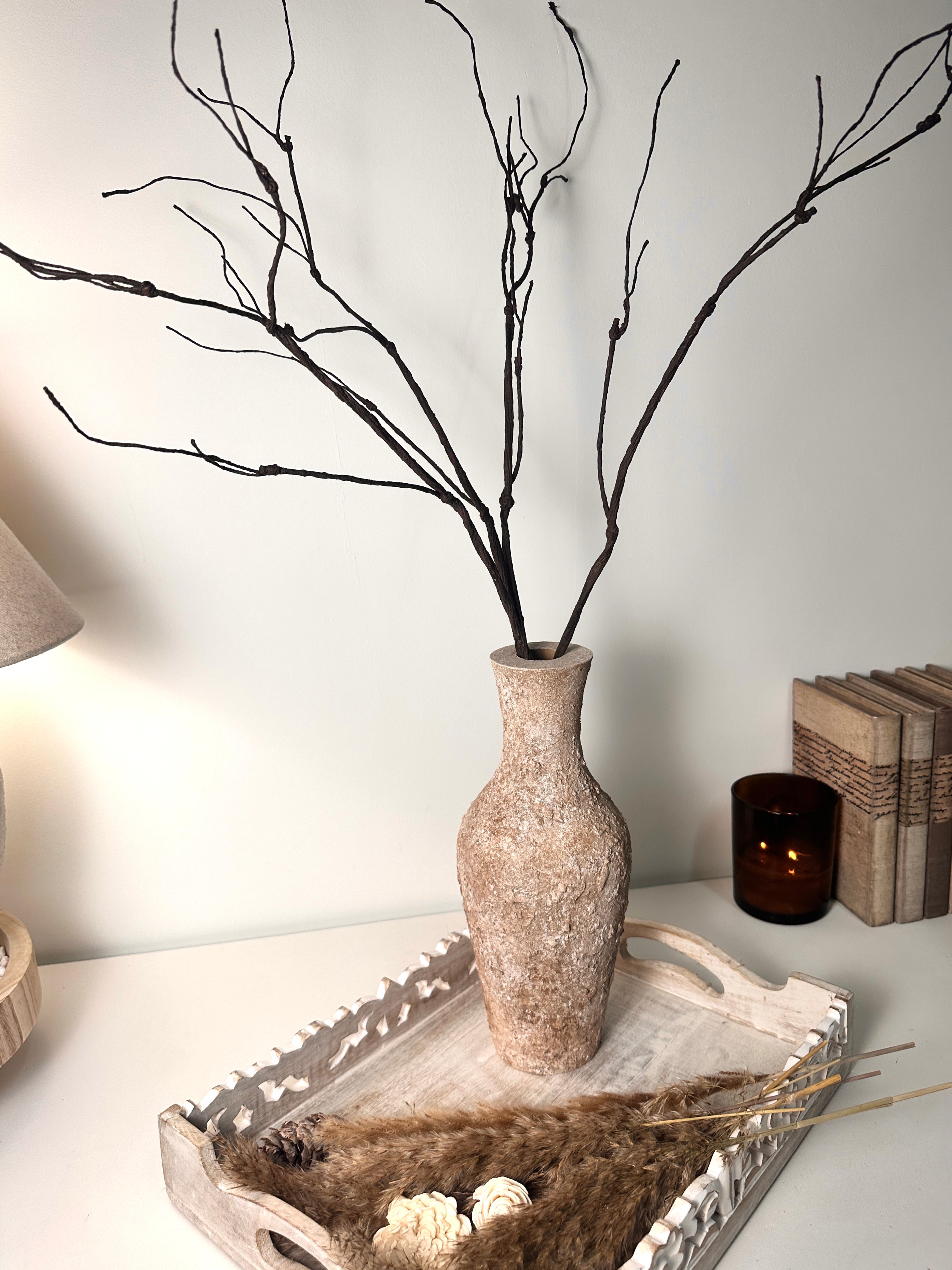Rustic Hand-Painted Textured Wood Vase 12.5" tall - Earth Brown