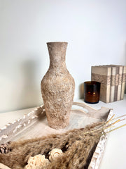 Rustic Hand-Painted Textured Wood Vase 12.5" tall - Earth Brown