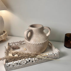 Greco Roman Style Hand-painted Ceramic Decorative Vase 9"  - Light Beige wash