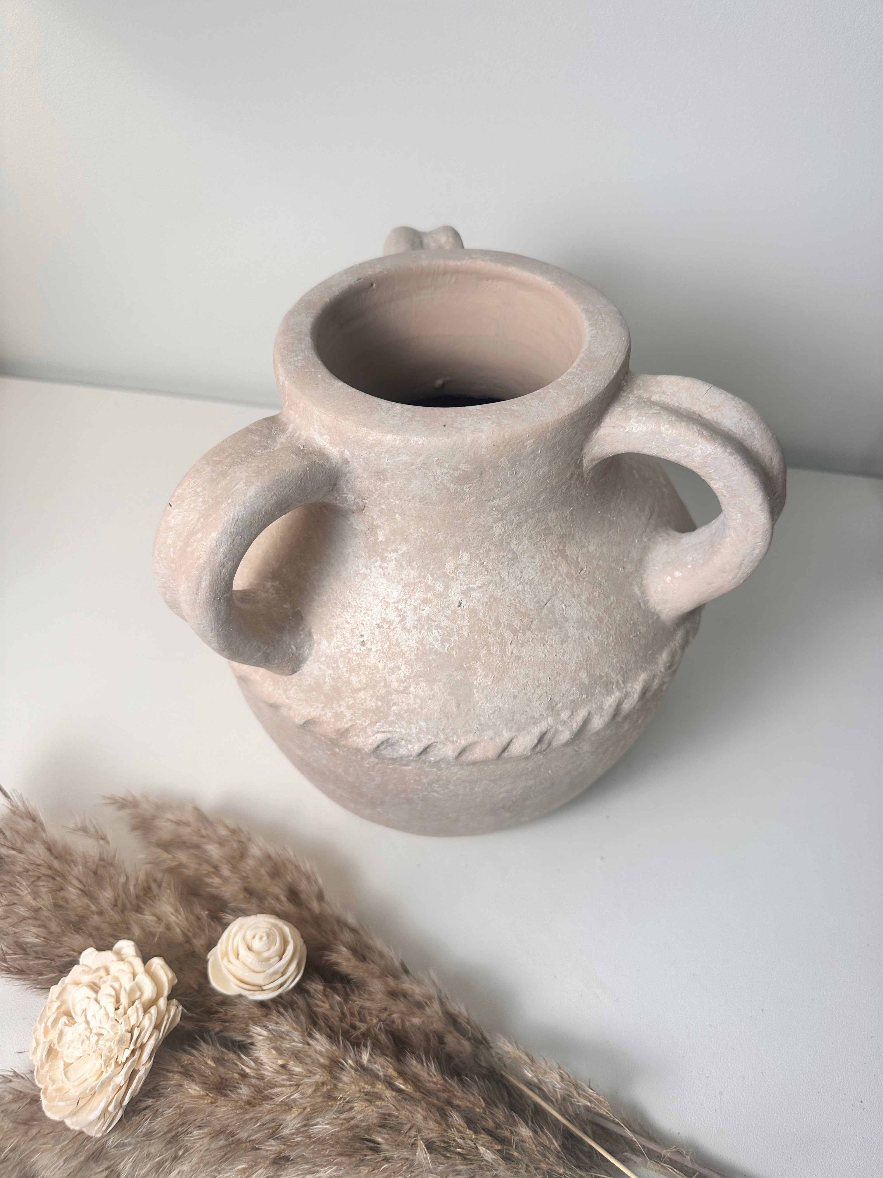 Greco Roman Style Hand-painted Ceramic Decorative Vase 9"  - Light Beige wash