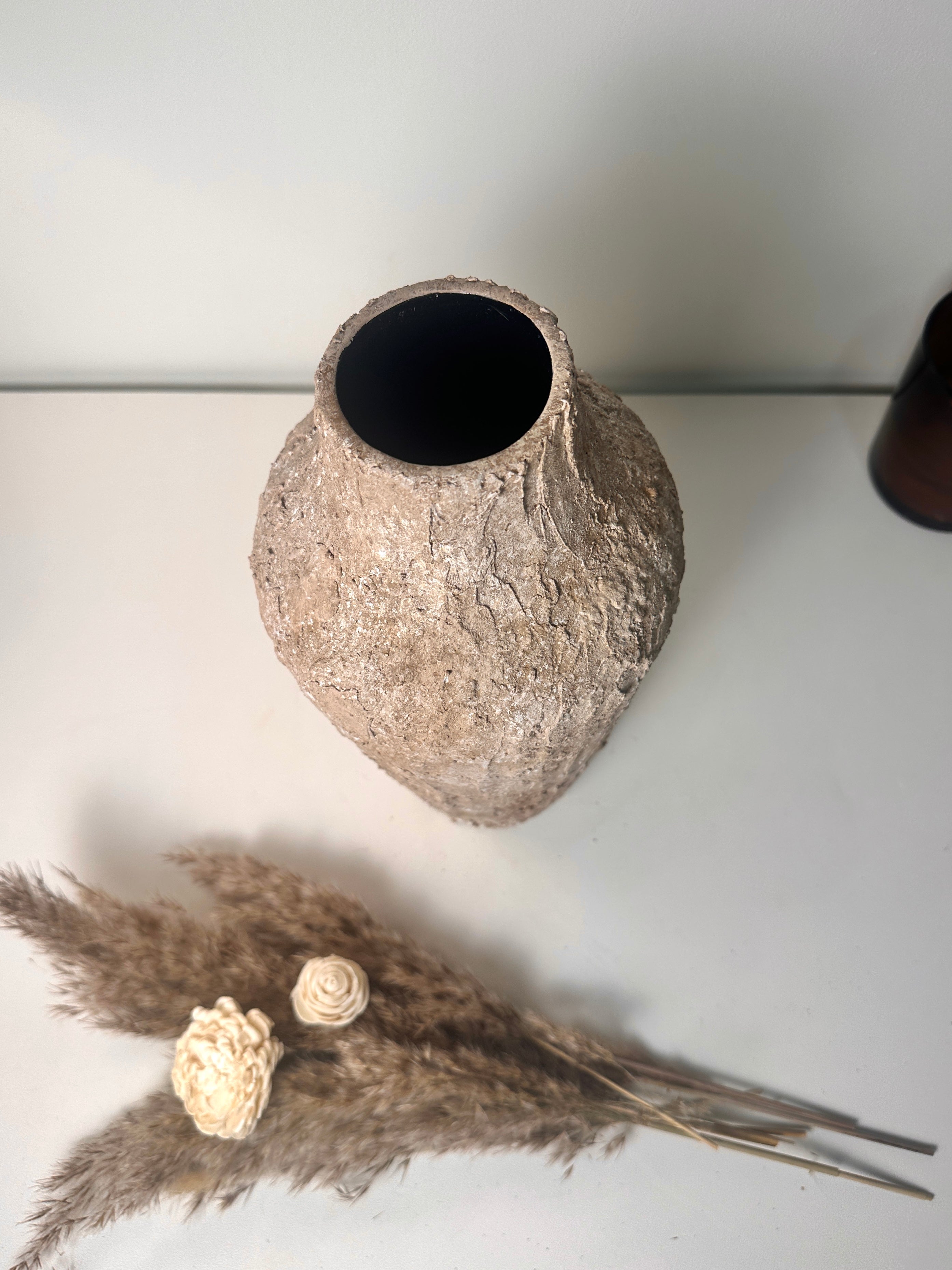 Rustic Textured Hand-Painted Ceramic Vase 13" tall - Light Earth Brown
