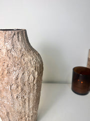 Rustic Textured Hand-Painted Ceramic Vase 13" tall - Light Earth Brown