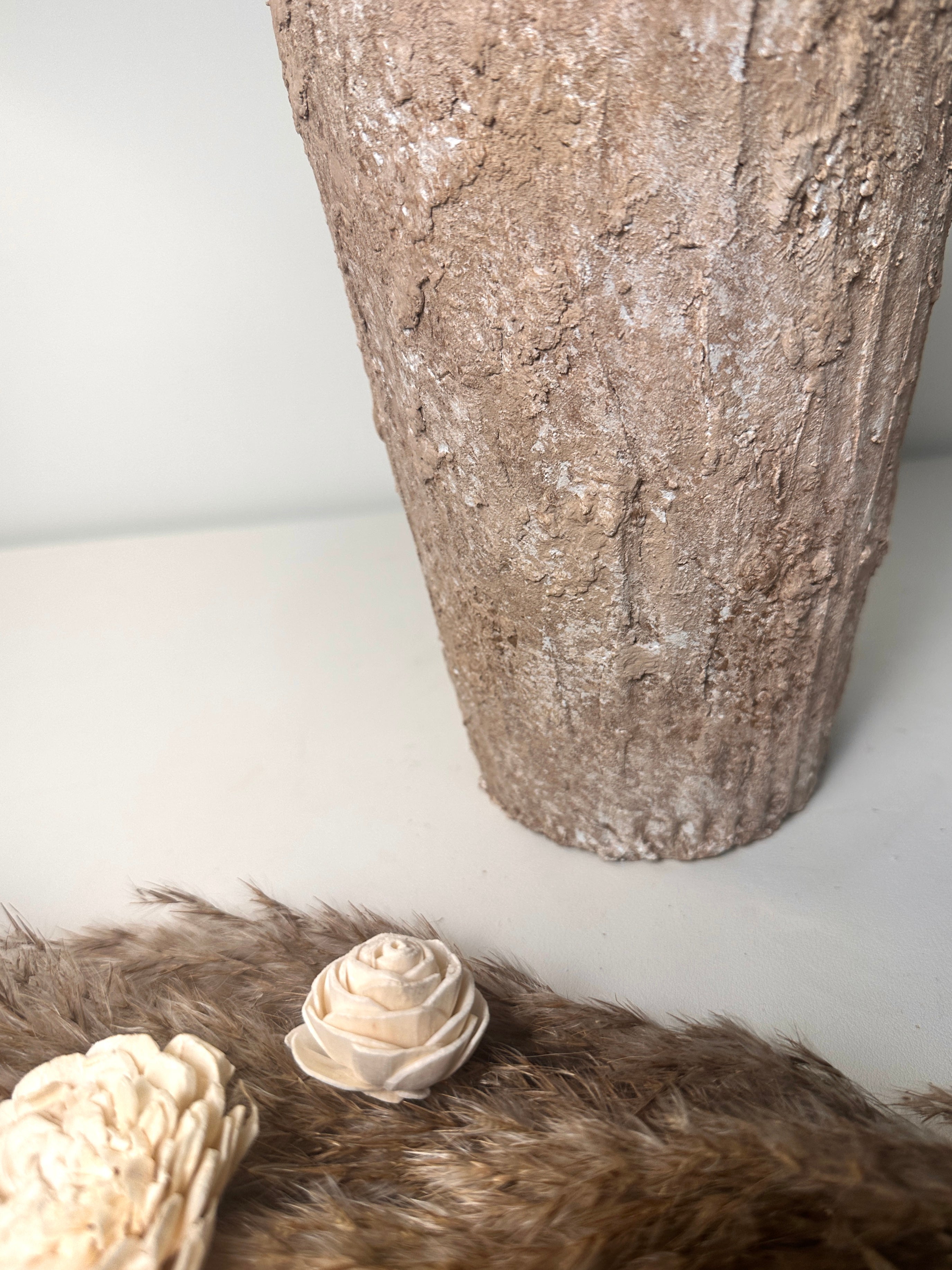 Rustic Textured Hand-Painted Ceramic Vase 13" tall - Light Earth Brown
