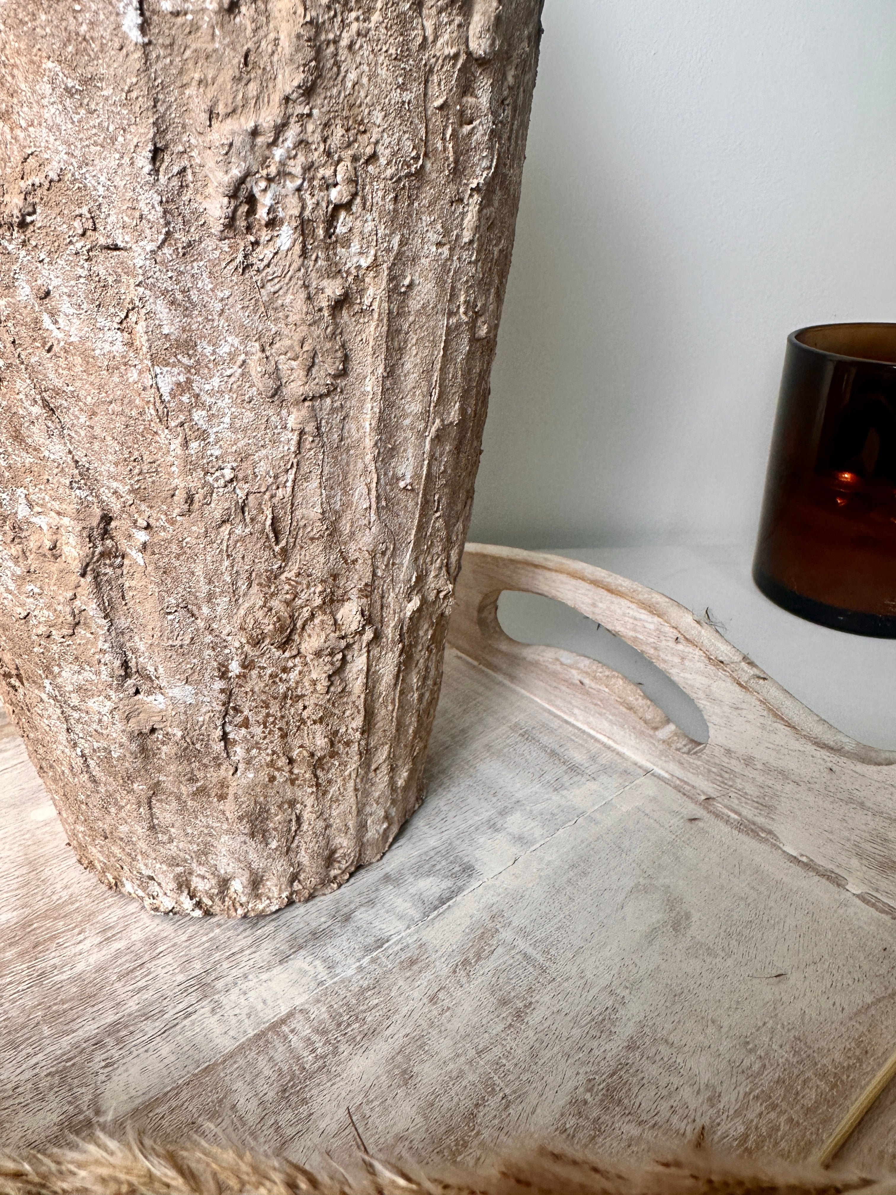 Rustic Textured Hand-Painted Ceramic Vase 13" tall - Light Earth Brown