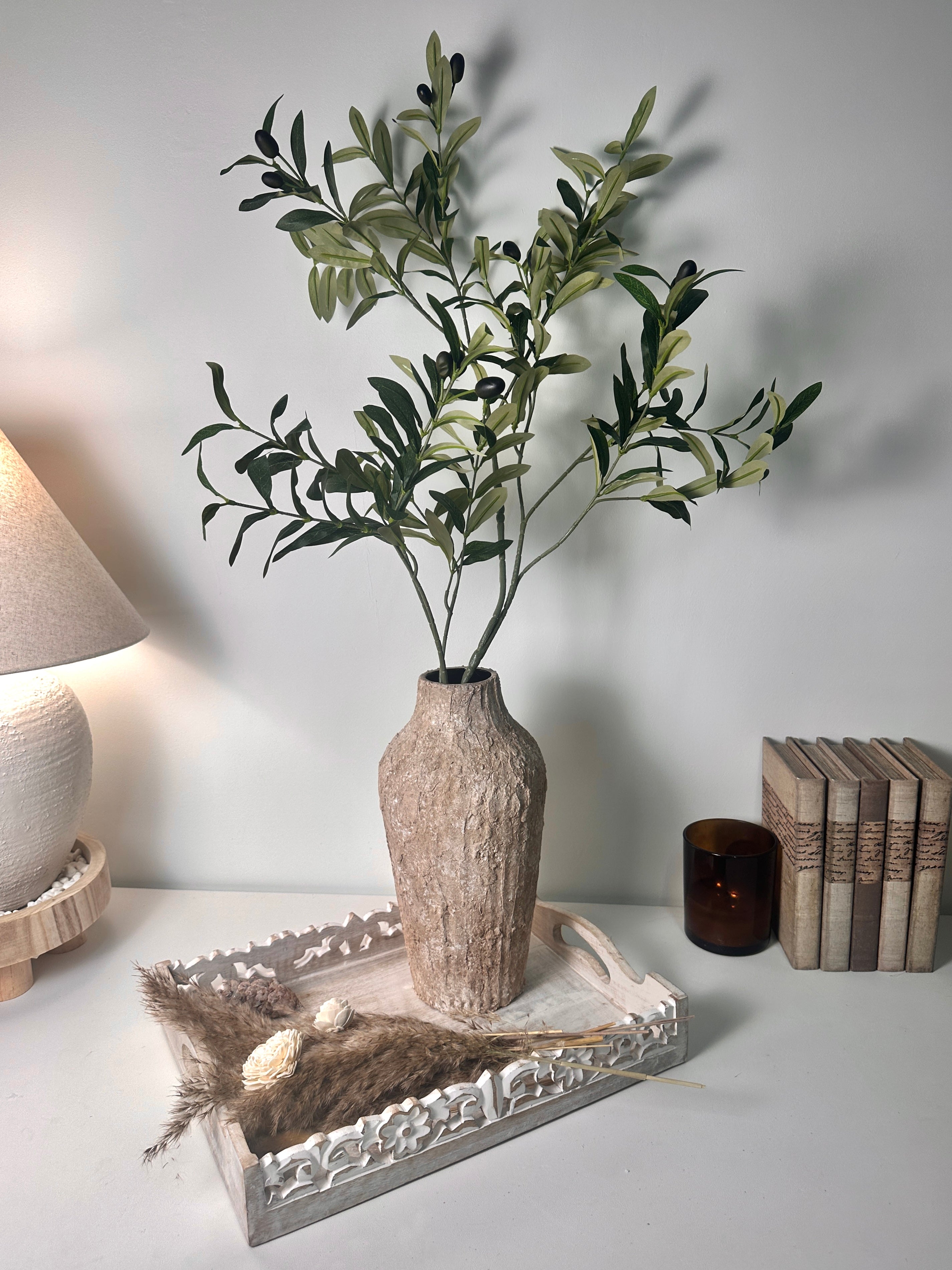 Rustic Textured Hand-Painted Ceramic Vase 13" tall - Light Earth Brown