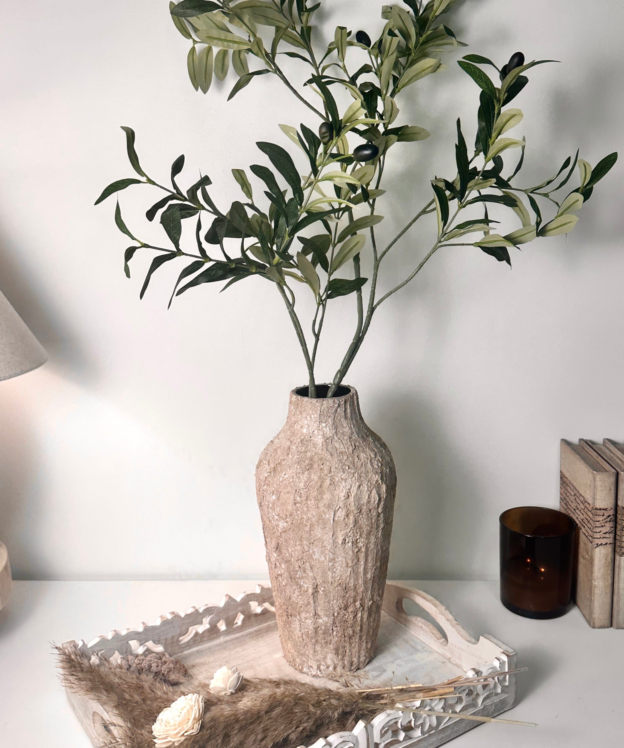 Rustic Textured Hand-Painted Ceramic Vase 13" tall - Light Earth Brown