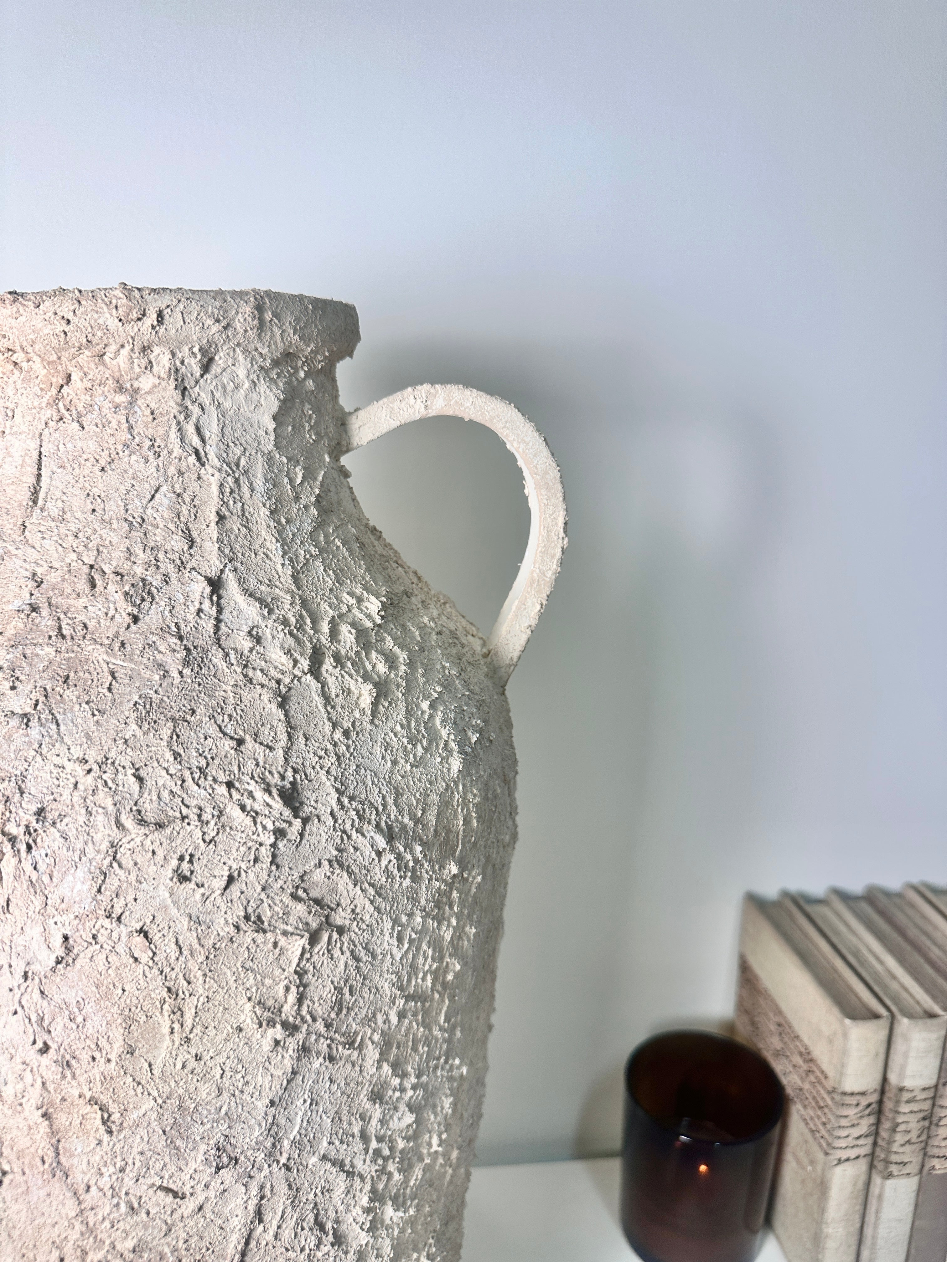 Minimalist Amphora Floor Vase Metal Textured Hand-Painted 22.5" tall - Cream Wash