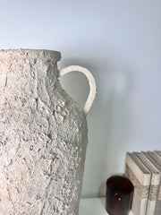 Minimalist Amphora Floor Vase Metal Textured Hand-Painted 22.5" tall - Cream Wash
