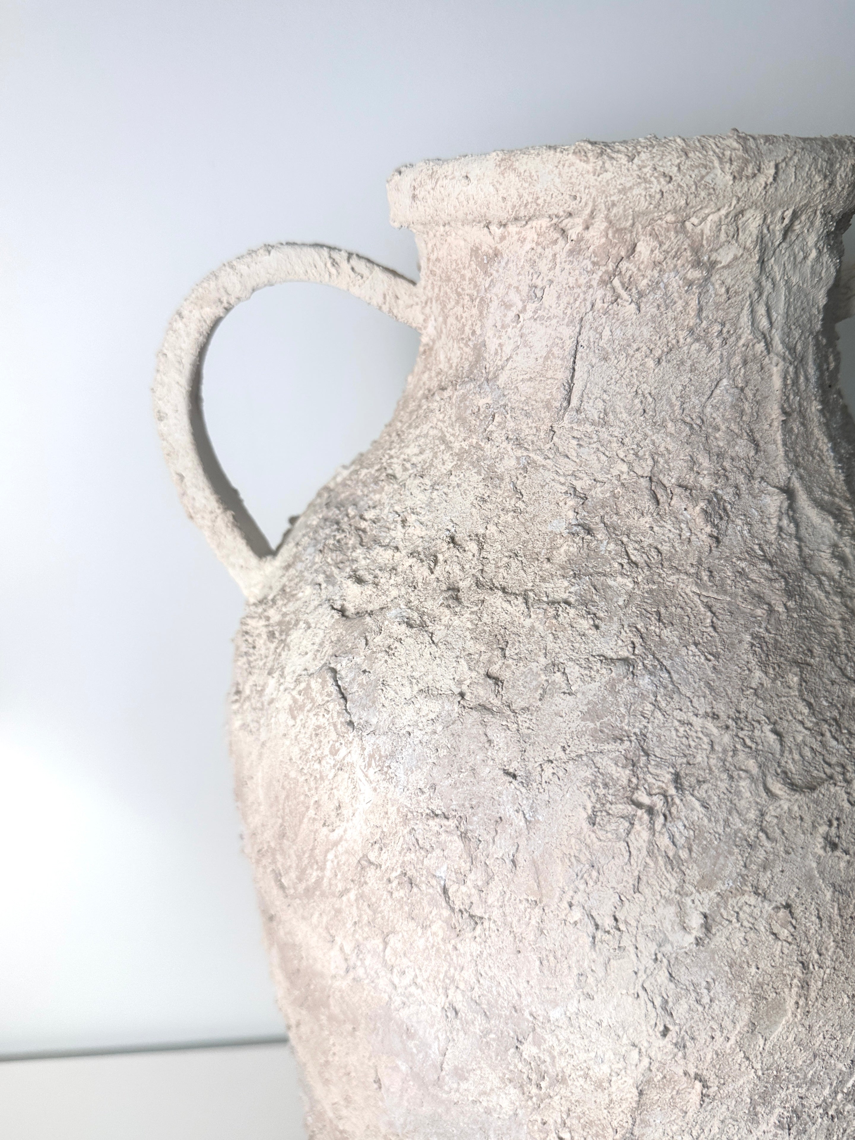 Minimalist Amphora Floor Vase Metal Textured Hand-Painted 22.5" tall - Cream Wash