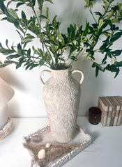 Minimalist Amphora Floor Vase Metal Textured Hand-Painted 22.5" tall - Cream Wash