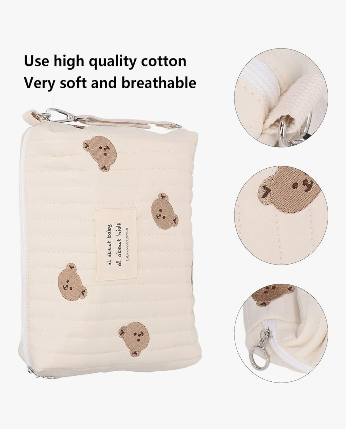 Baby Small Diaper Bear Bag, Mini Stroller Storage Bag, Quilted Cotton Cute Bag for Travel, Organizer Pouch 10x6x1in