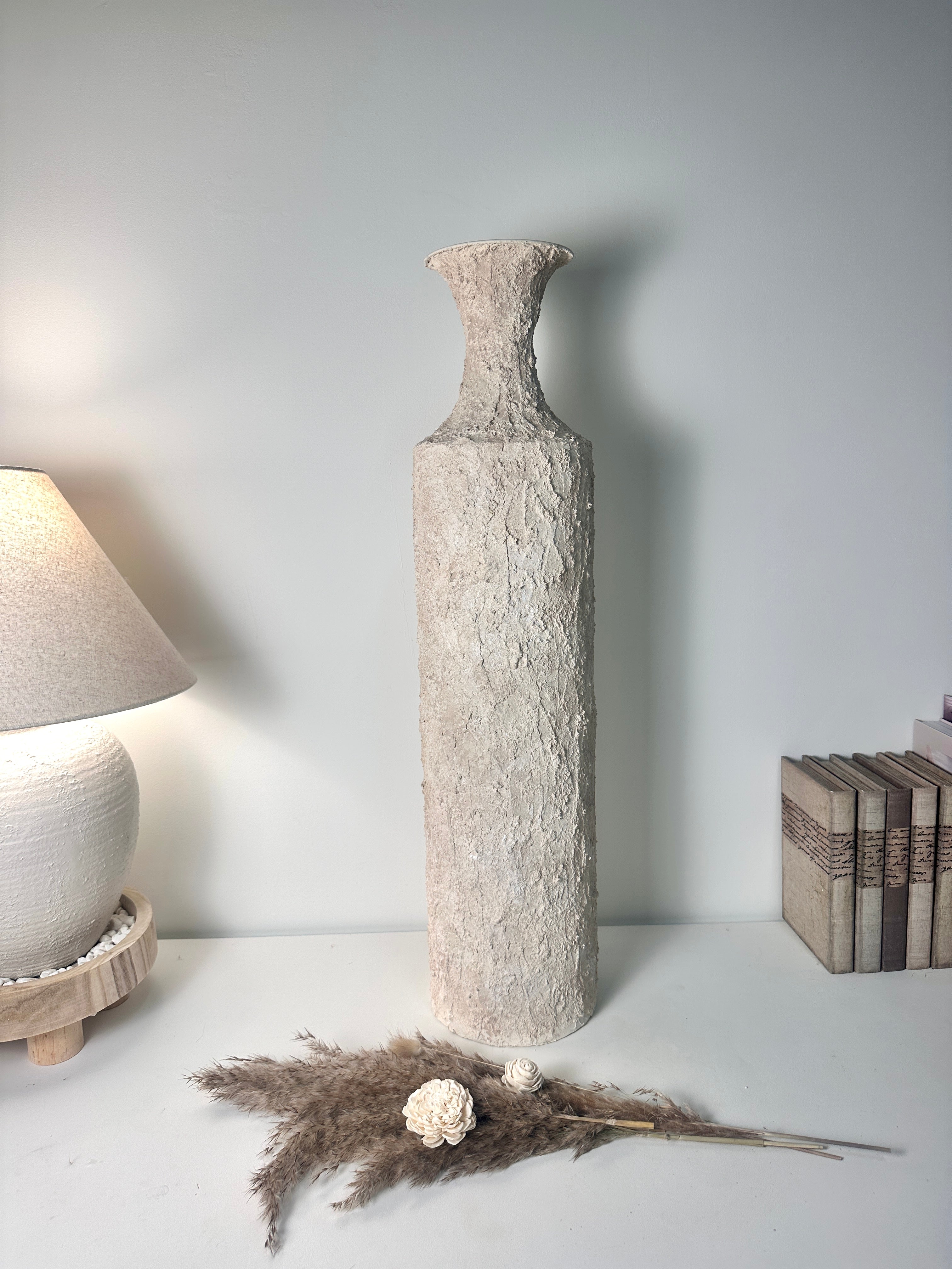 Minimalist Hand-painted Metal Textured Decorative Floor Vase 30"  - Cream wash