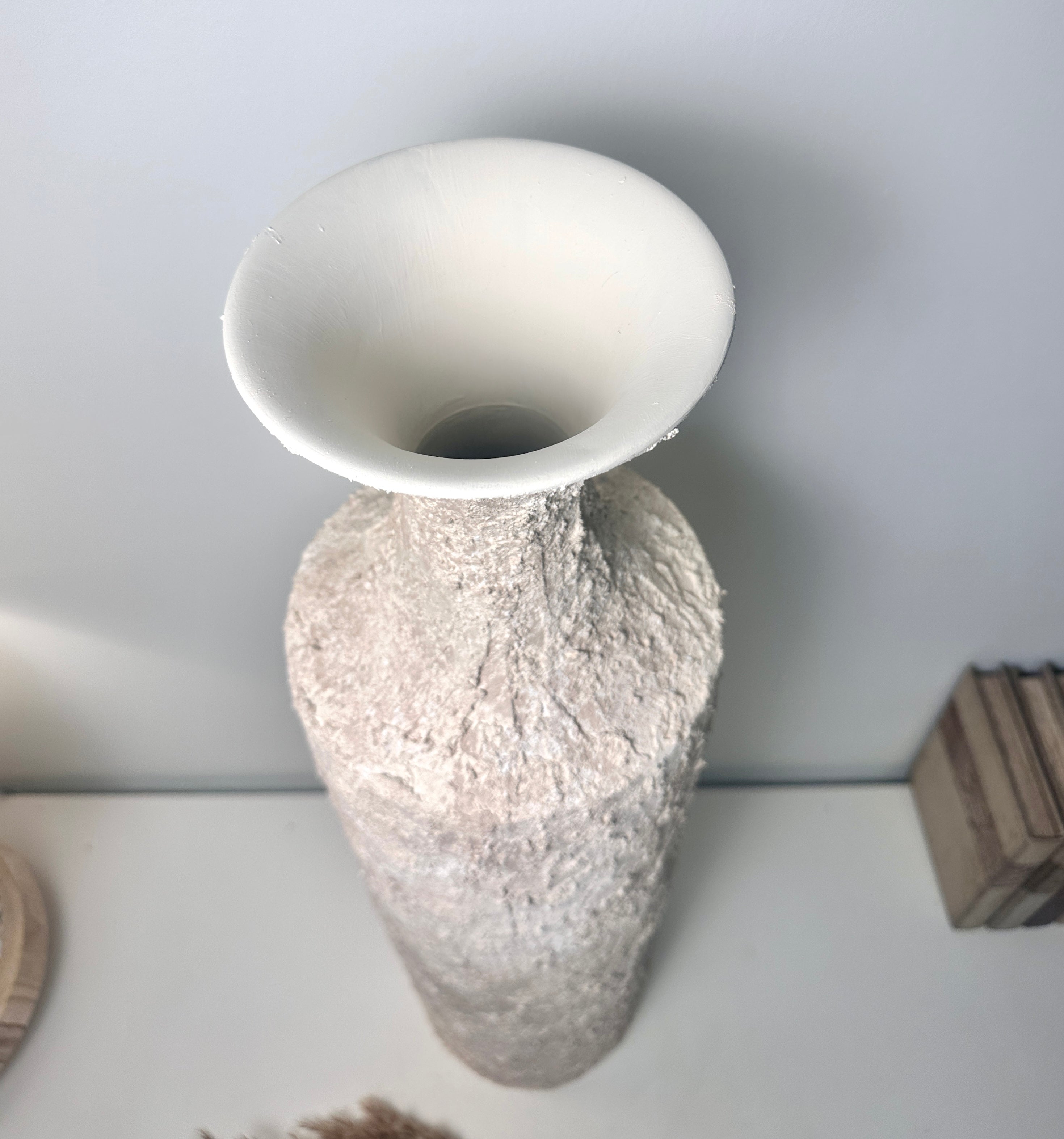 Minimalist Hand-painted Metal Textured Decorative Floor Vase 30"  - Cream wash