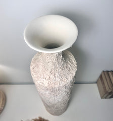 Minimalist Hand-painted Metal Textured Decorative Floor Vase 30"  - Cream wash