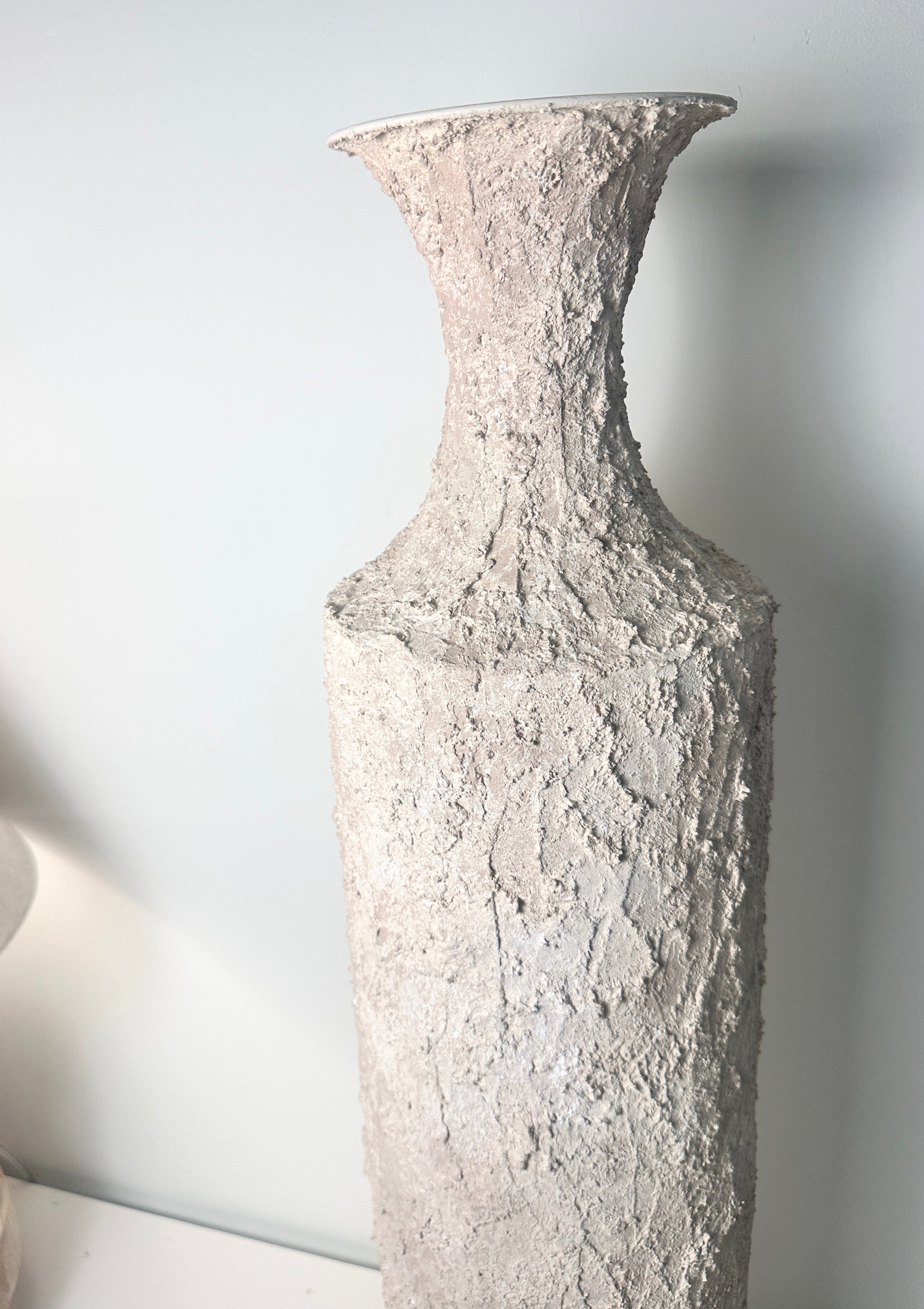 Minimalist Hand-painted Metal Textured Decorative Floor Vase 30"  - Cream wash