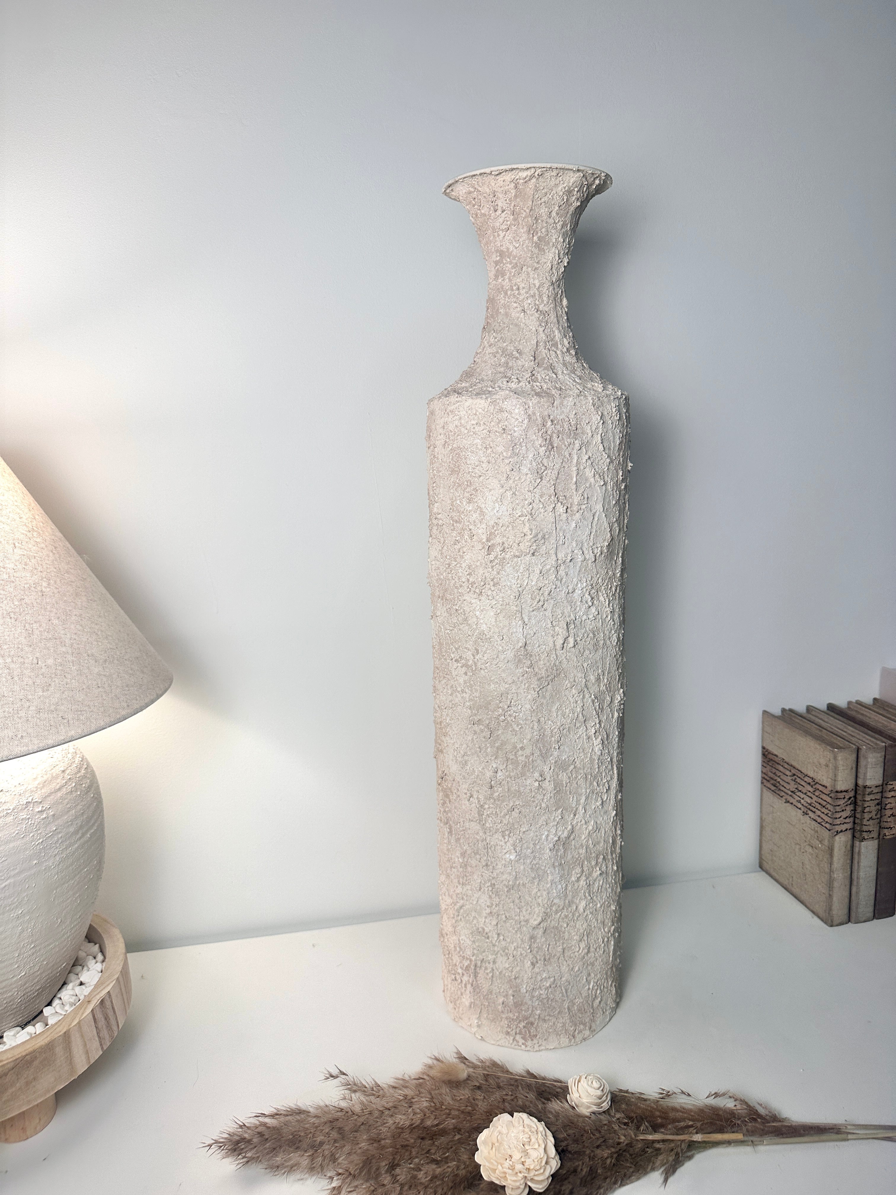 Minimalist Hand-painted Metal Textured Decorative Floor Vase 30"  - Cream wash