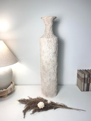 Minimalist Hand-painted Metal Textured Decorative Floor Vase 30"  - Cream wash