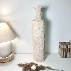 Minimalist Hand-painted Metal Textured Decorative Floor Vase 30"  - Cream wash