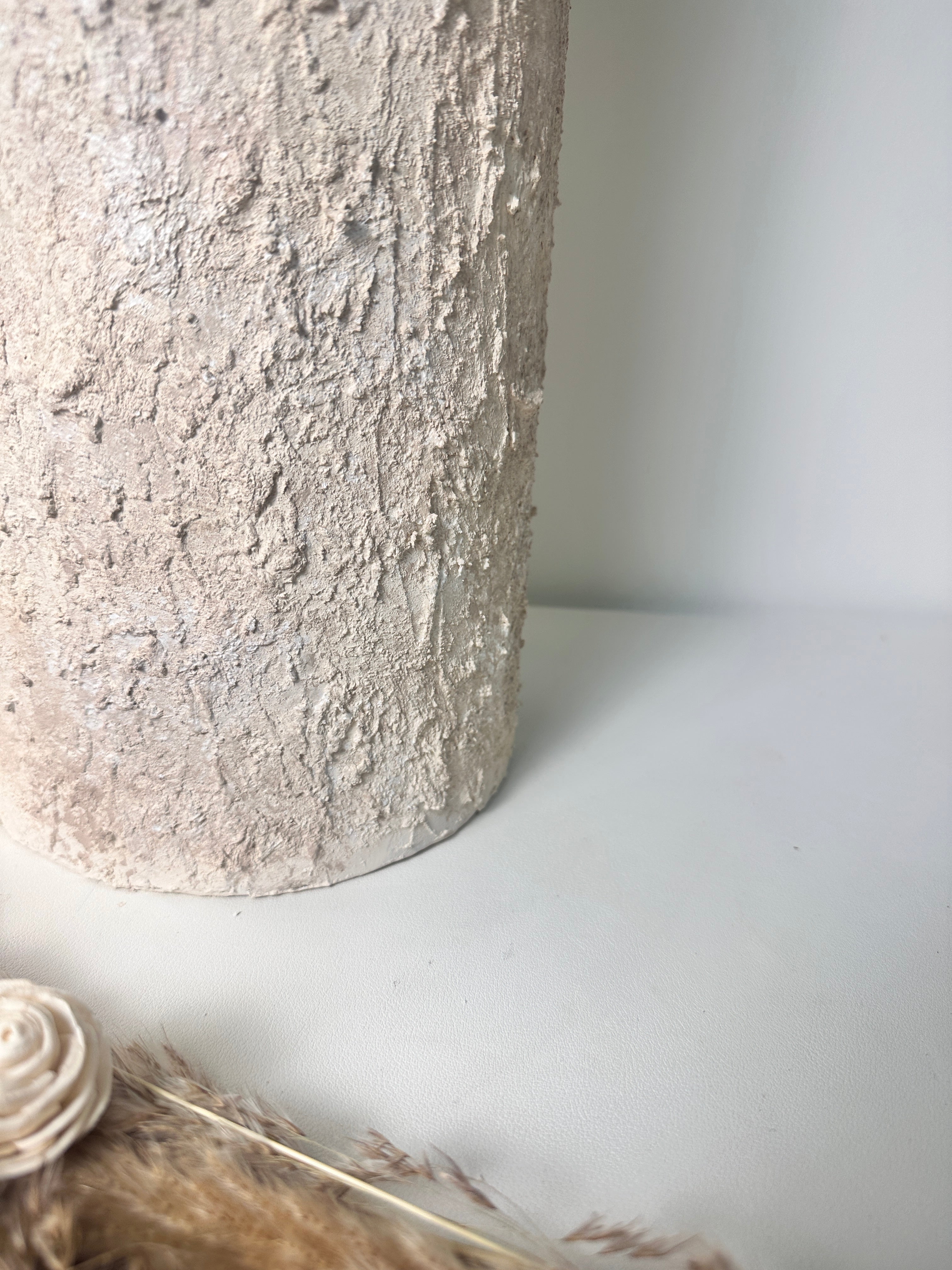 Minimalist Hand-painted Metal Textured Decorative Floor Vase 30"  - Cream wash