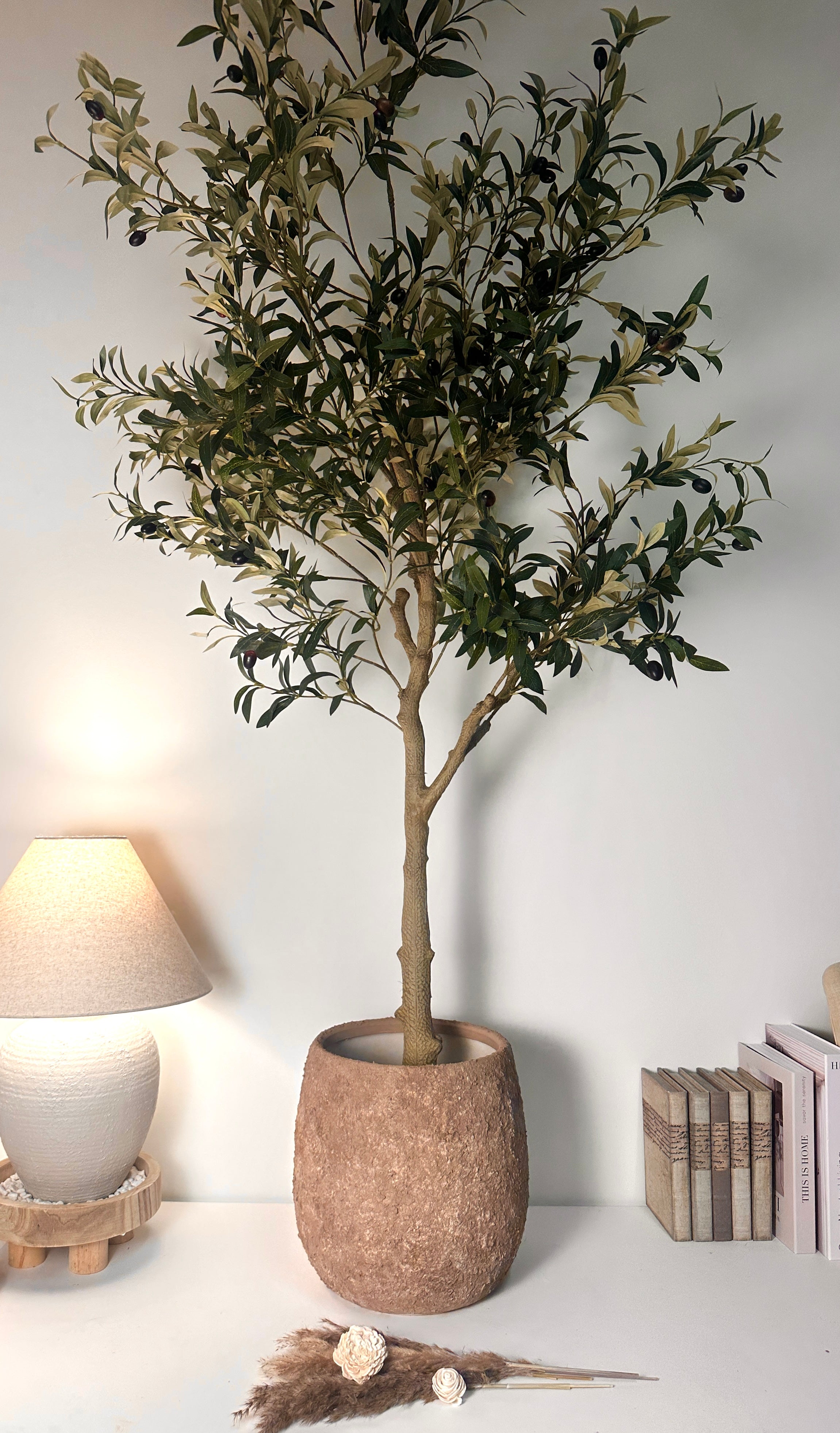 12.5" Tall Minimalist Hand-Painted & Textured Planter Pot with Drainage Hole - Espresso Brown wash