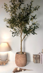 12.5" Tall Minimalist Hand-Painted & Textured Planter Pot with Drainage Hole - Espresso Brown wash