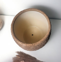 12.5" Tall Minimalist Hand-Painted & Textured Planter Pot with Drainage Hole - Espresso Brown wash