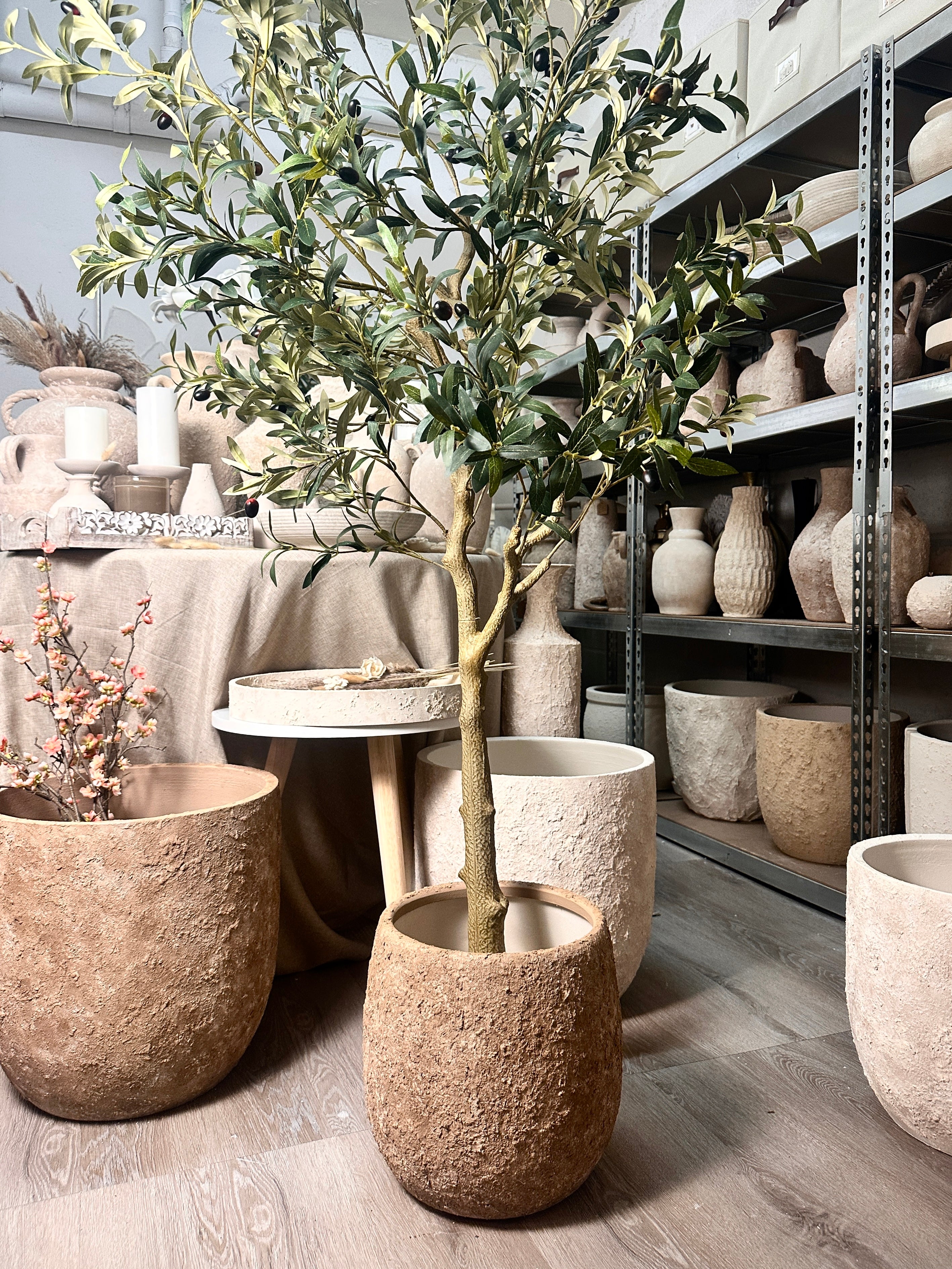 12.5" Tall Minimalist Hand-Painted & Textured Planter Pot with Drainage Hole - Espresso Brown wash