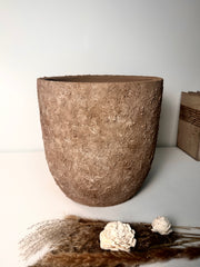 Minimalist Hand-Painted & Textured Planter Pot 11" tall with drainage hole - Espresso Brown wash