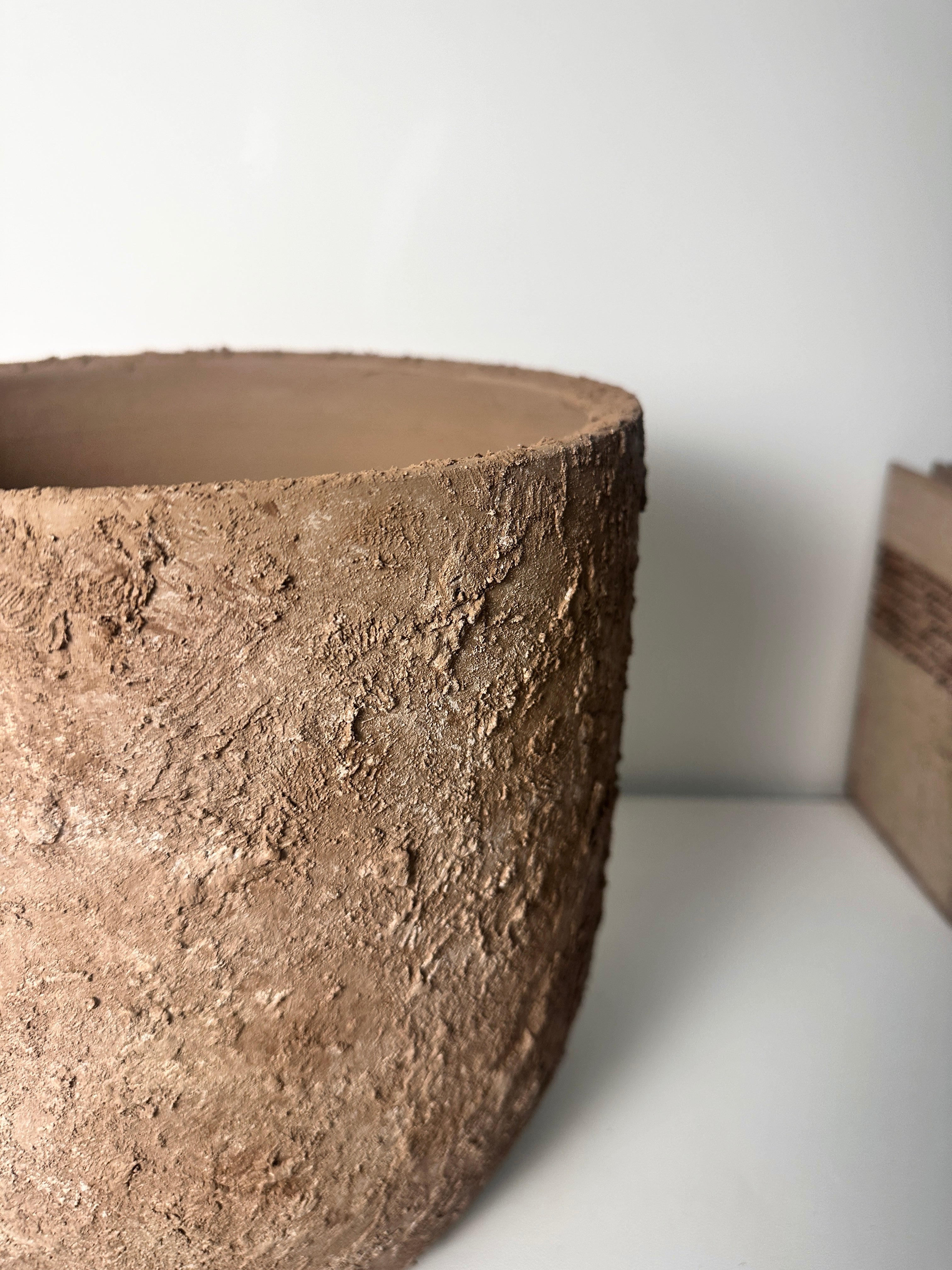 Minimalist Hand-Painted & Textured Planter Pot 11" tall with drainage hole - Espresso Brown wash