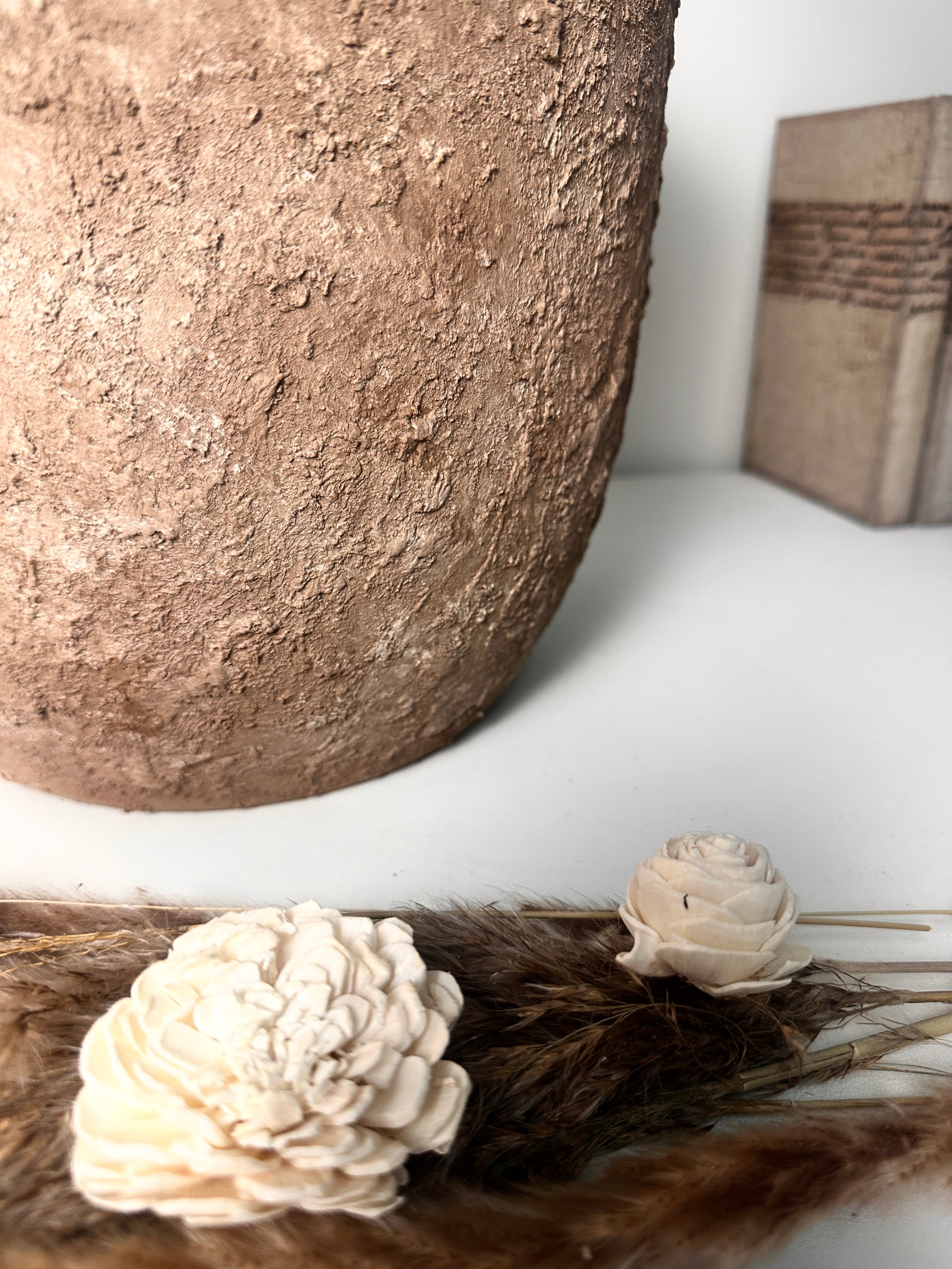 Minimalist Hand-Painted & Textured Planter Pot 11" tall with drainage hole - Espresso Brown wash