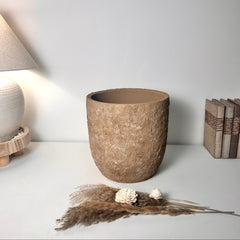 Minimalist Hand-Painted & Textured Planter Pot 11" tall with drainage hole - Espresso Brown wash