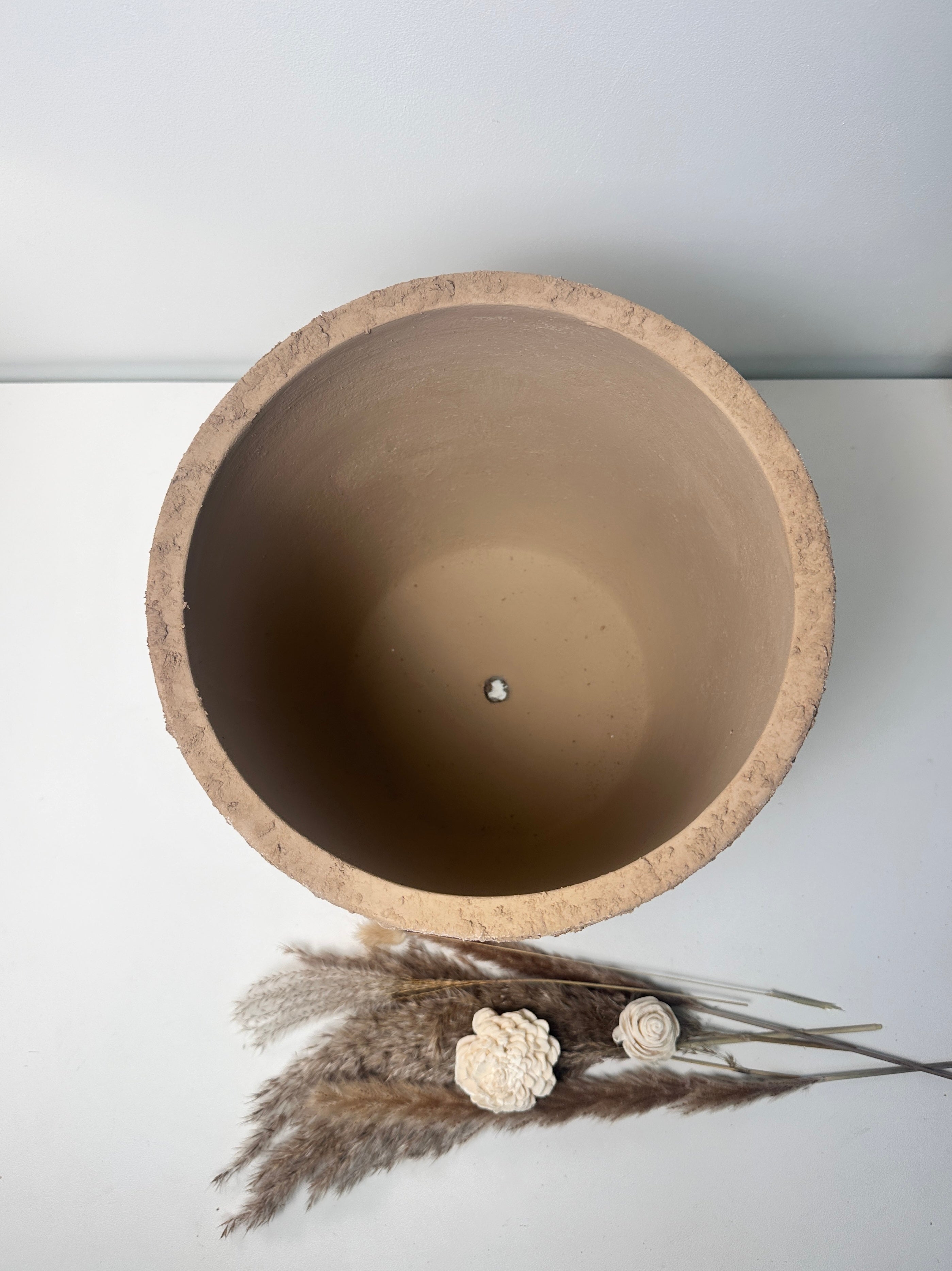 Minimalist Hand-Painted & Textured Planter Pot 11" tall with drainage hole - Espresso Brown wash