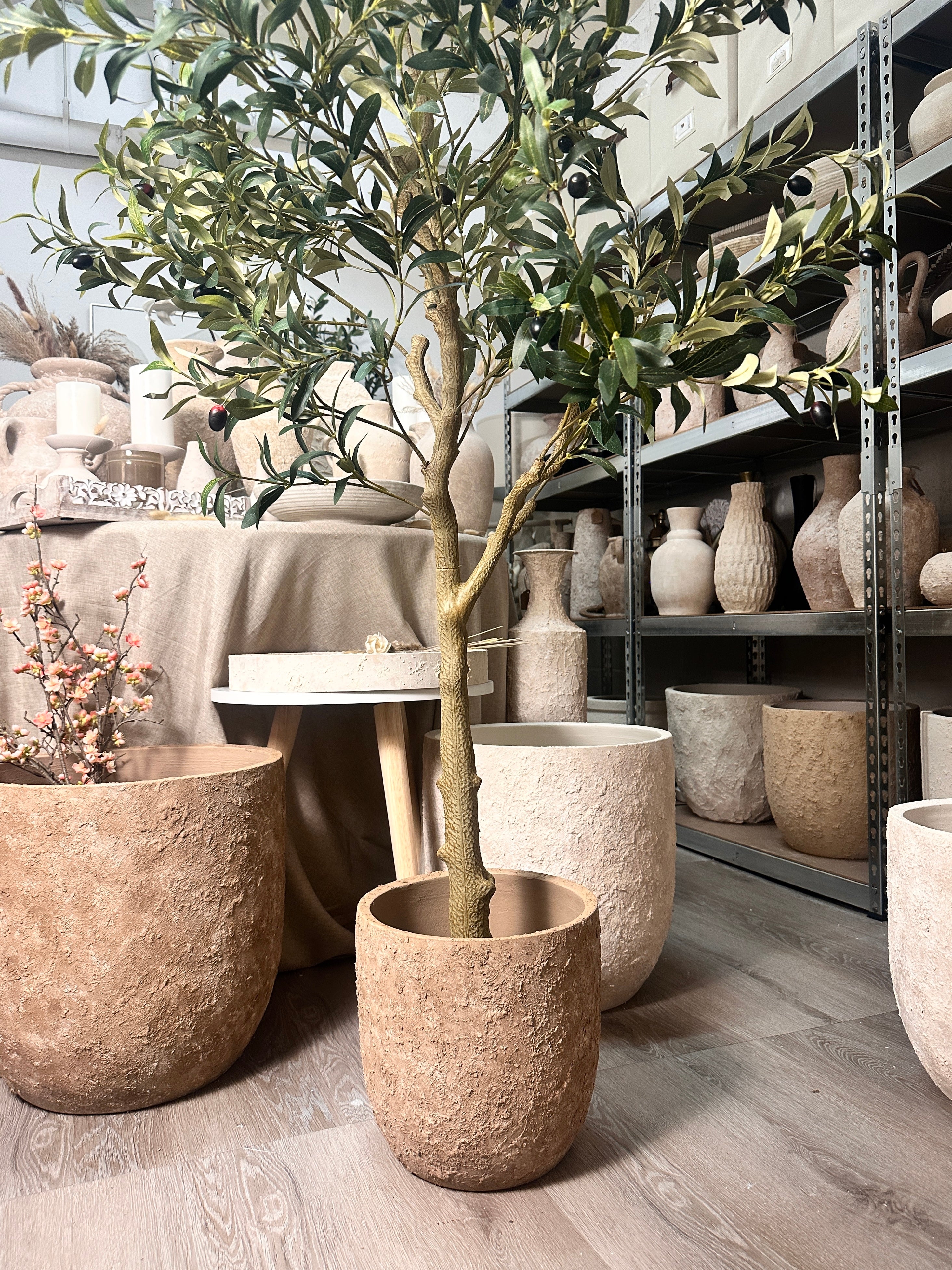 Minimalist Hand-Painted & Textured Planter Pot 11" tall with drainage hole - Espresso Brown wash