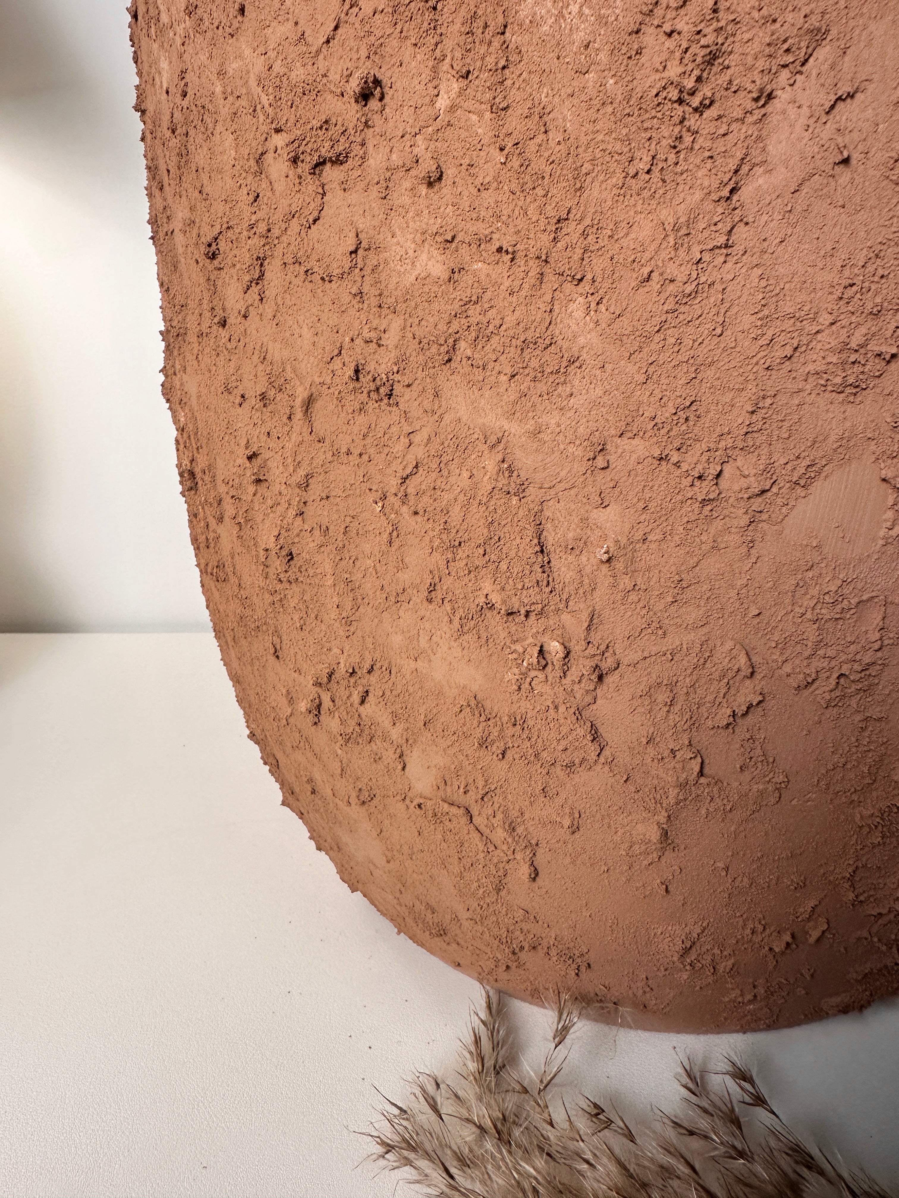 13.5" Minimalist Hand-Painted & Textured Planter Pot with Drainage Hole -Terracotta Brown