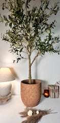 13.5" Minimalist Hand-Painted & Textured Planter Pot with Drainage Hole -Terracotta Brown