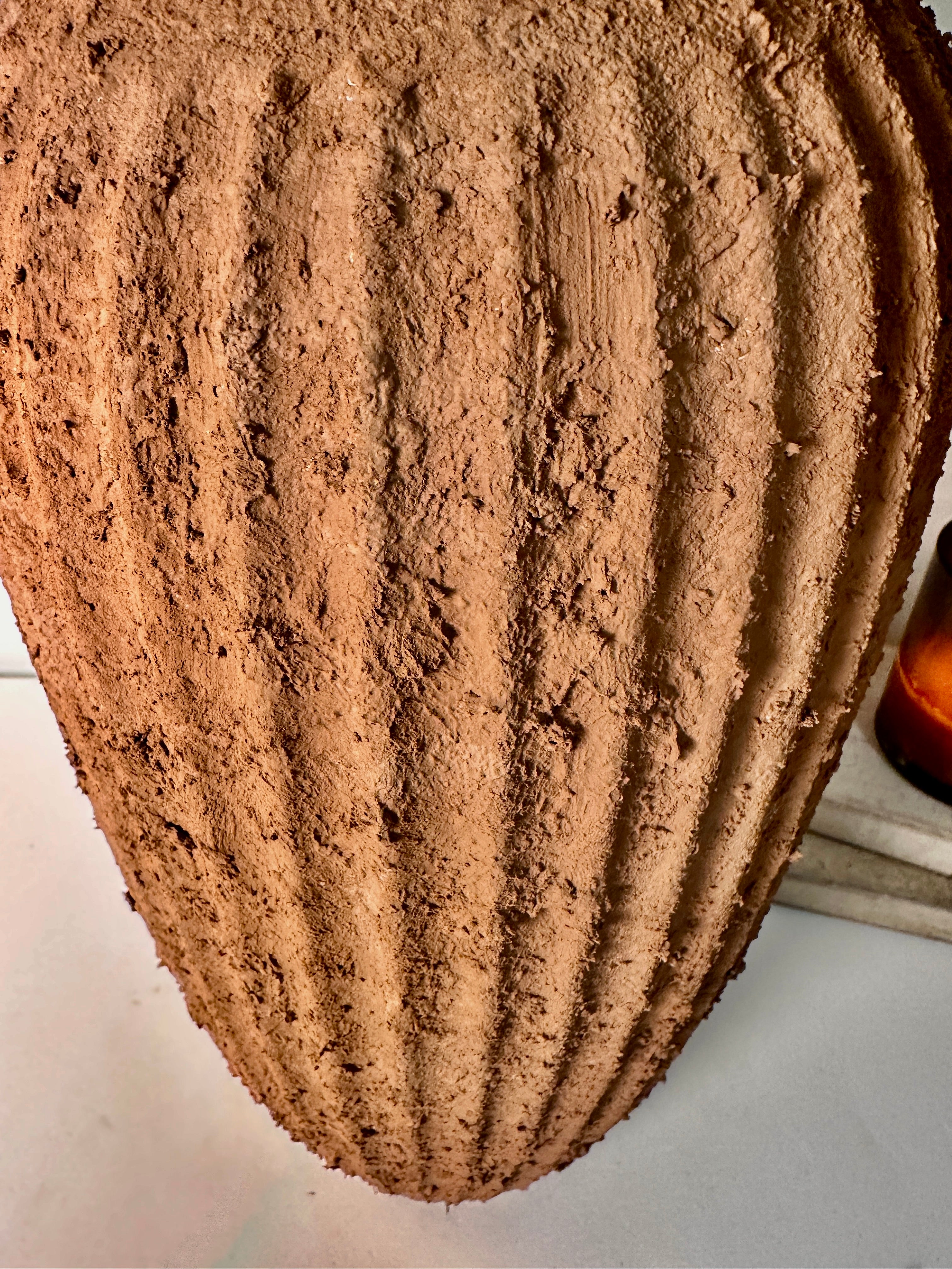 Rustic Ceramic Rounded Vase Textured Handcrafted 17.5" tall - Terracotta Brown