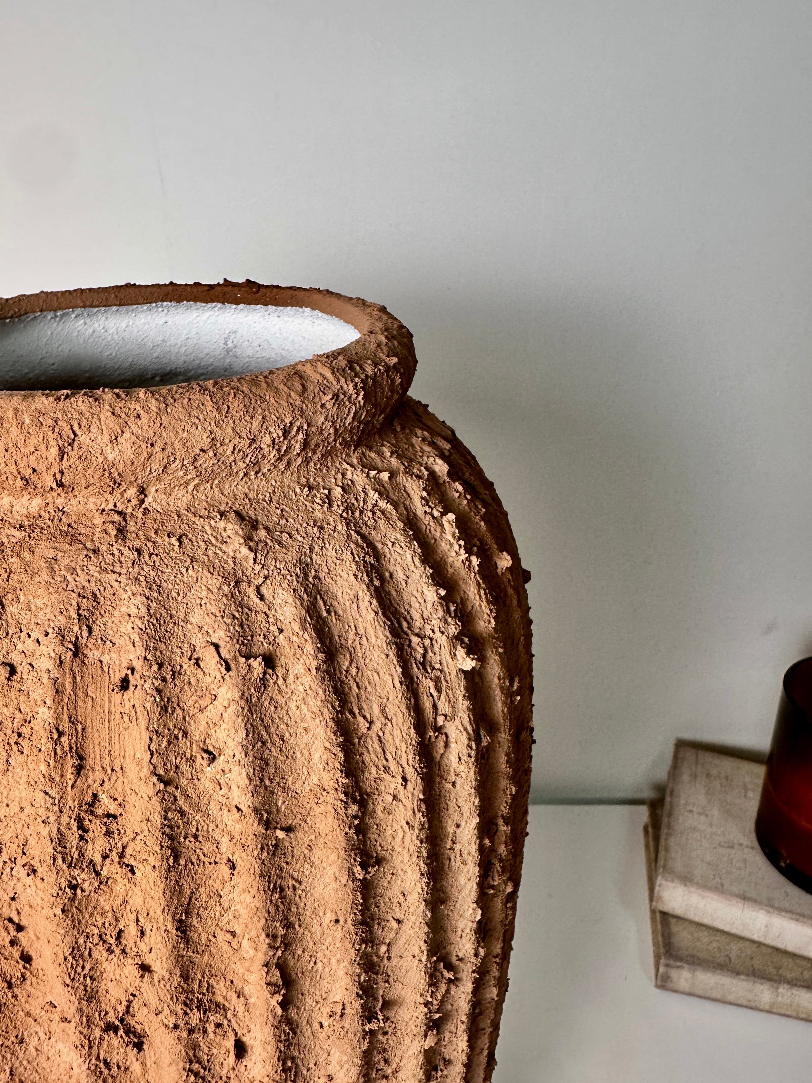 Rustic Ceramic Rounded Vase Textured Handcrafted 17.5" tall - Terracotta Brown