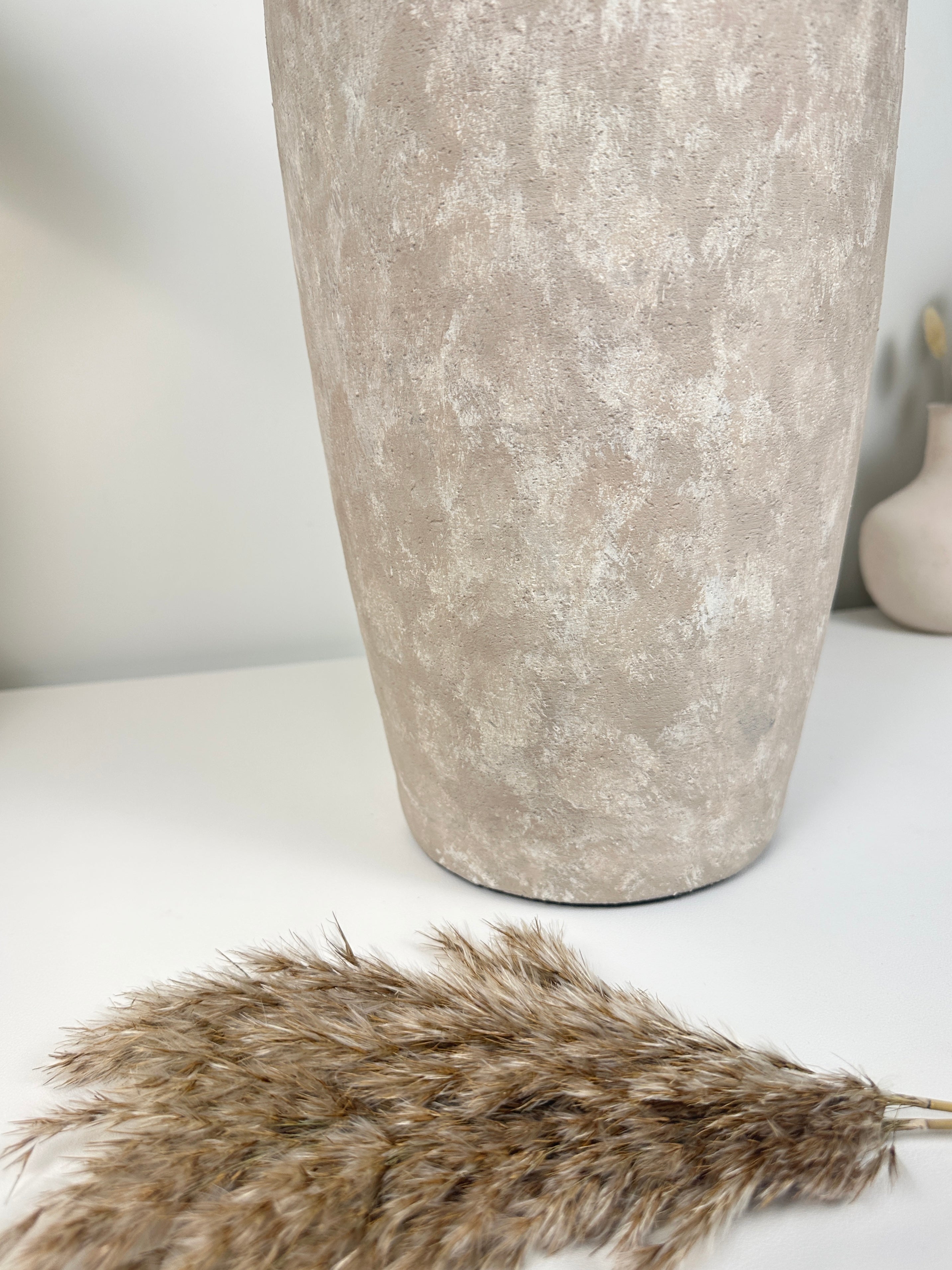 Charming Ceramic Floor or Table Vase Beige Washed 18" tall
