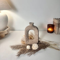 Rustic Hand-Painted Textured Small Vase 9.5" tall - Earth Brown