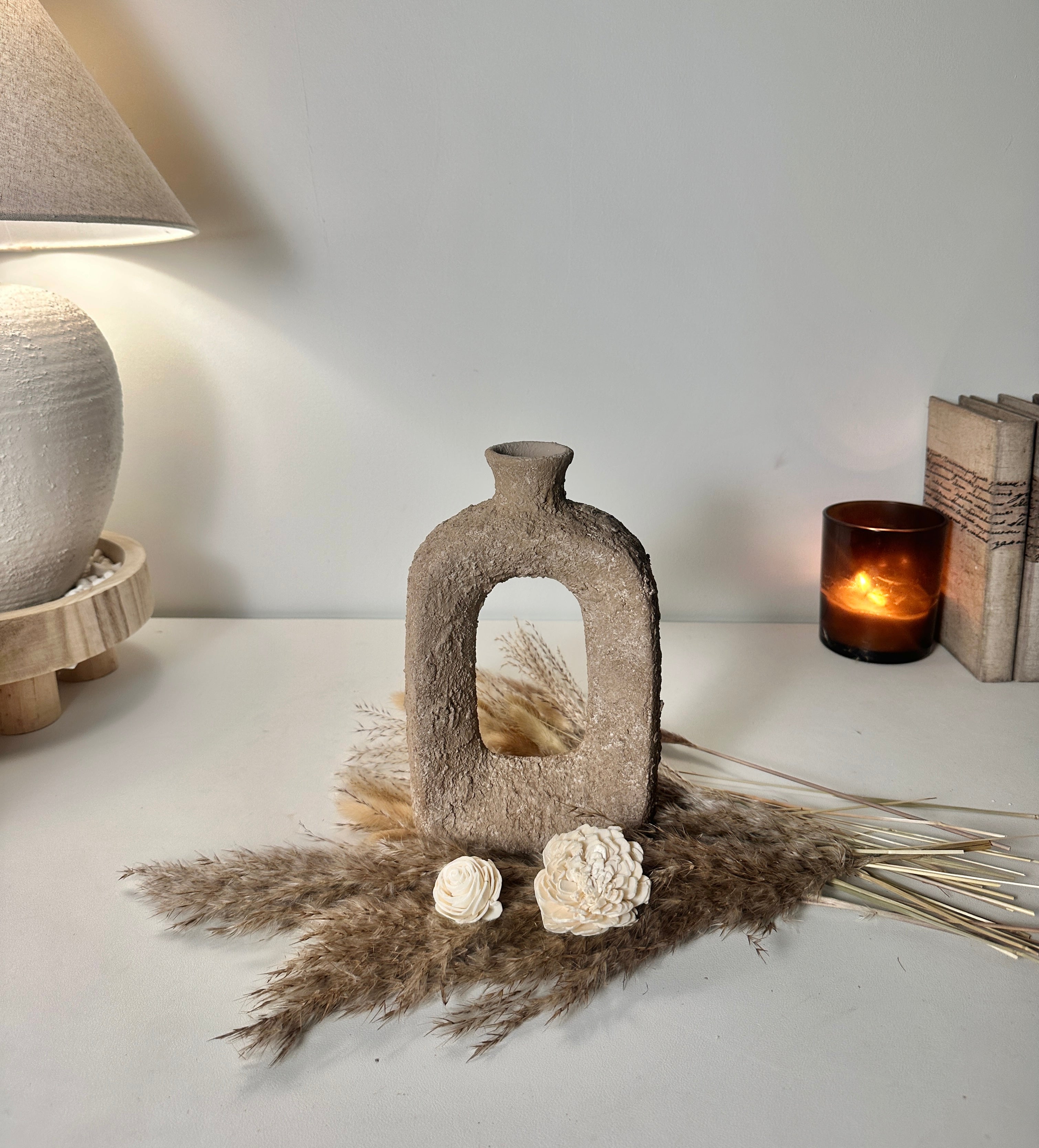 Rustic Hand-Painted Textured Small Vase 9.5" tall - Earth Brown