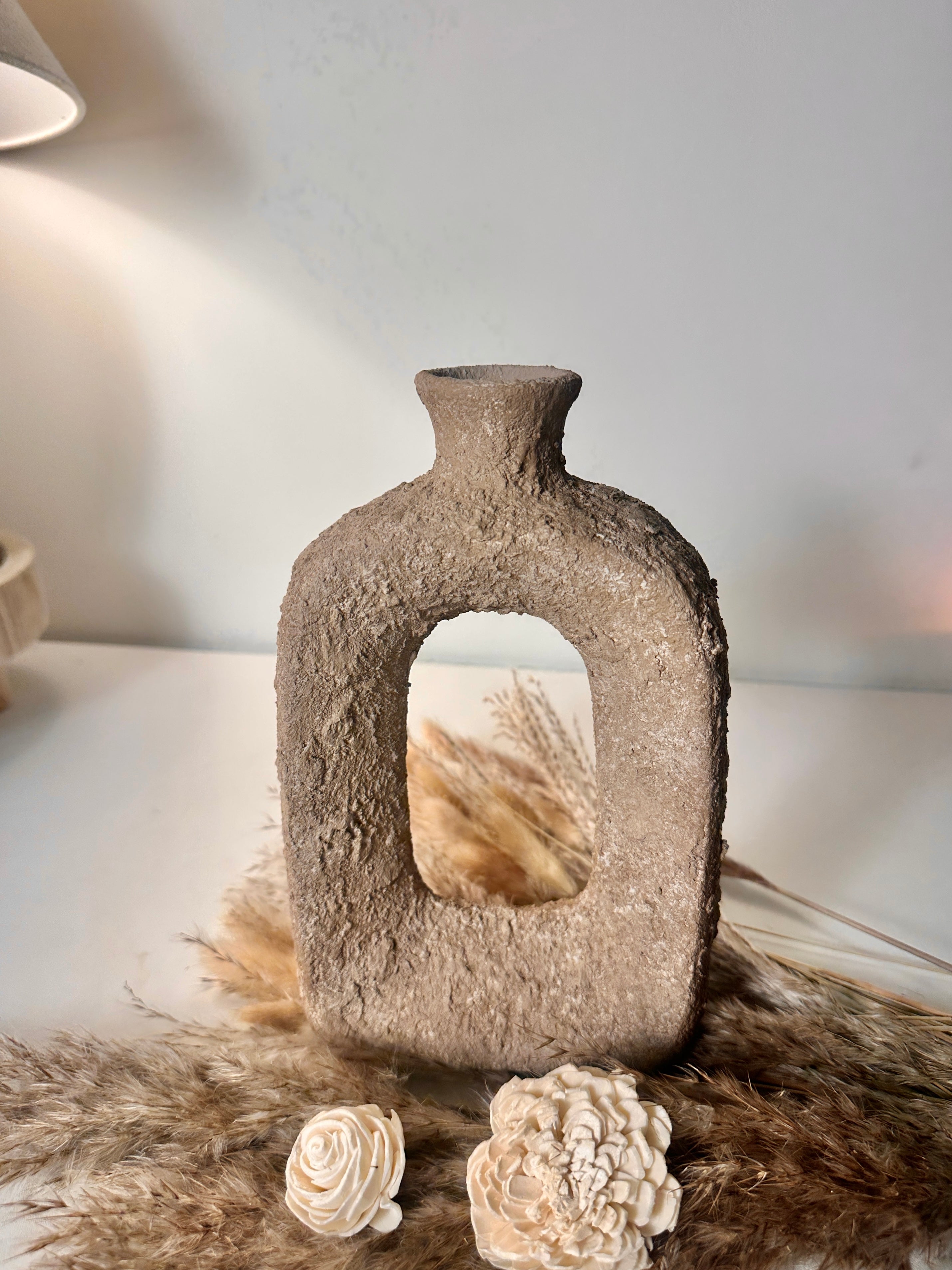 Rustic Hand-Painted Textured Small Vase 9.5" tall - Earth Brown