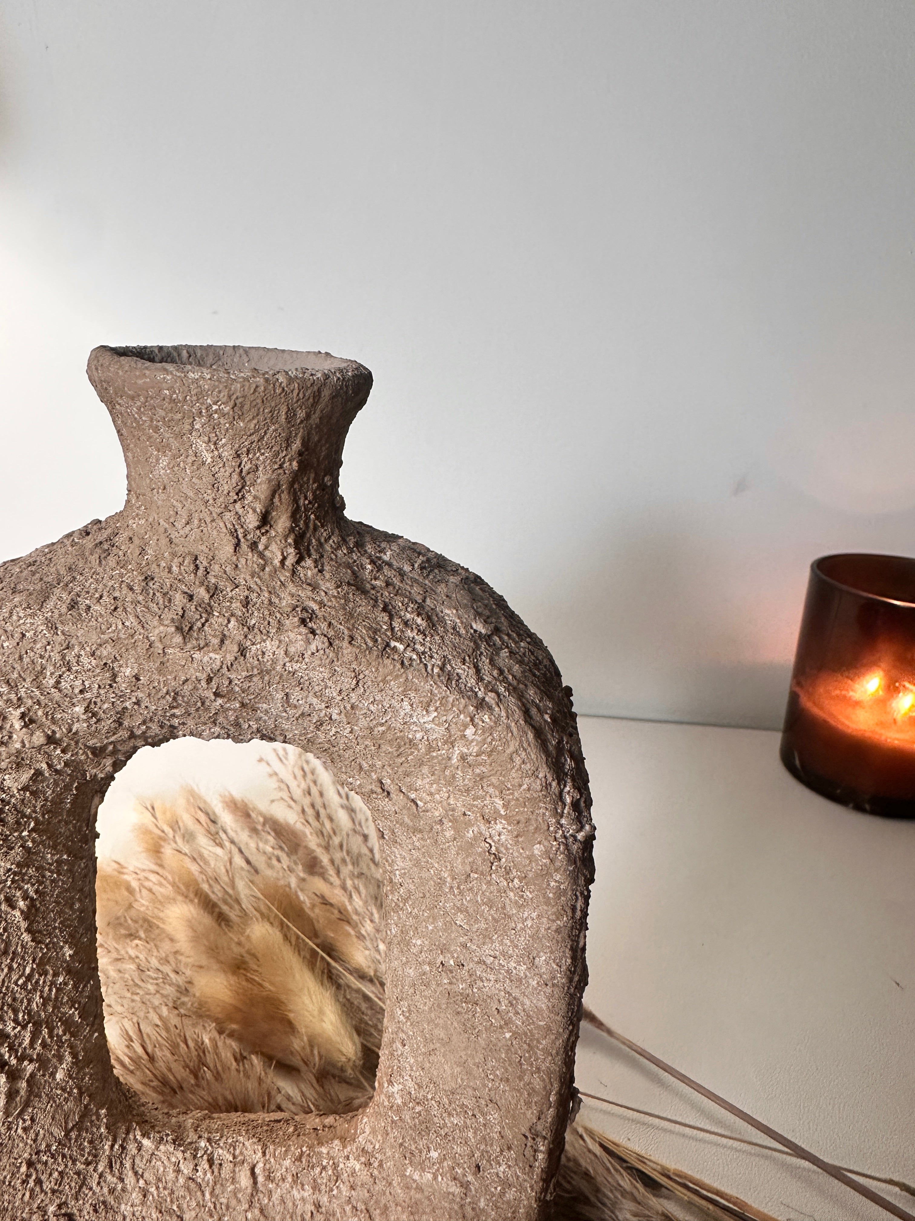 Rustic Hand-Painted Textured Small Vase 9.5" tall - Earth Brown