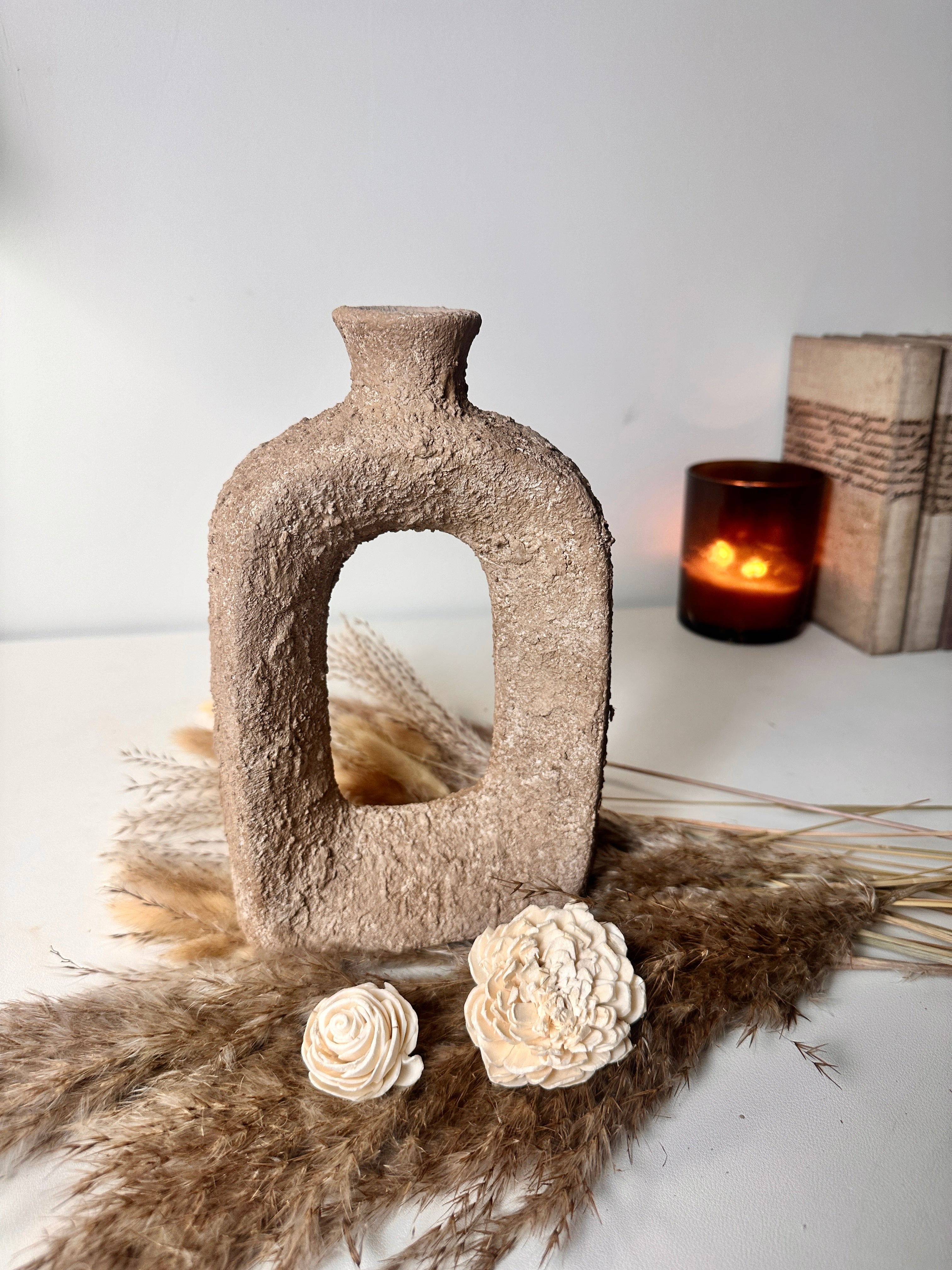 Rustic Hand-Painted Textured Small Vase 9.5" tall - Earth Brown