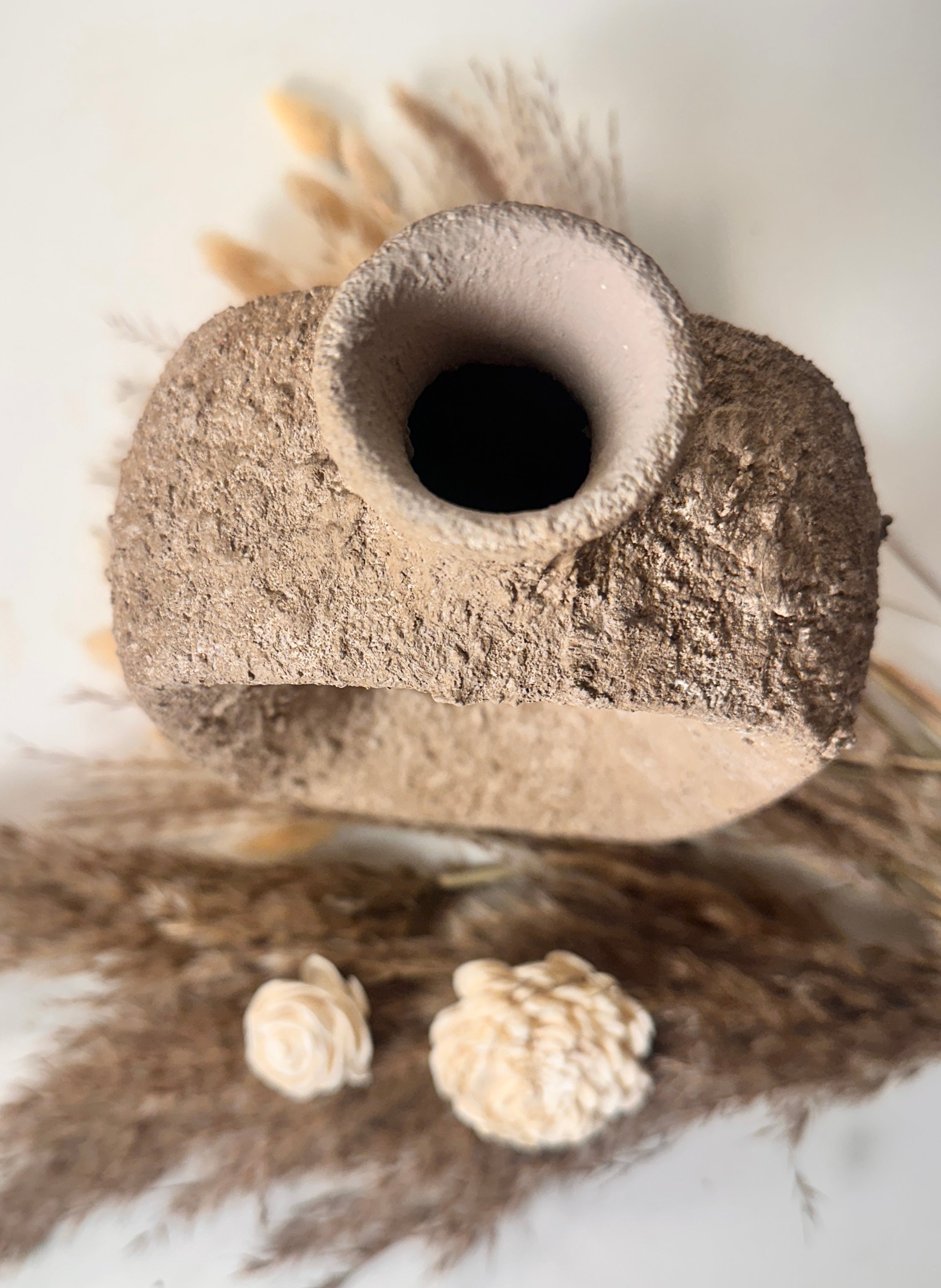 Rustic Hand-Painted Textured Small Vase 9.5" tall - Earth Brown