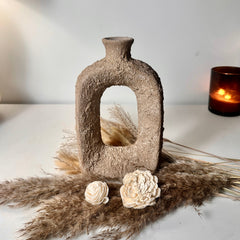 Rustic Hand-Painted Textured Small Vase 9.5" tall - Earth Brown