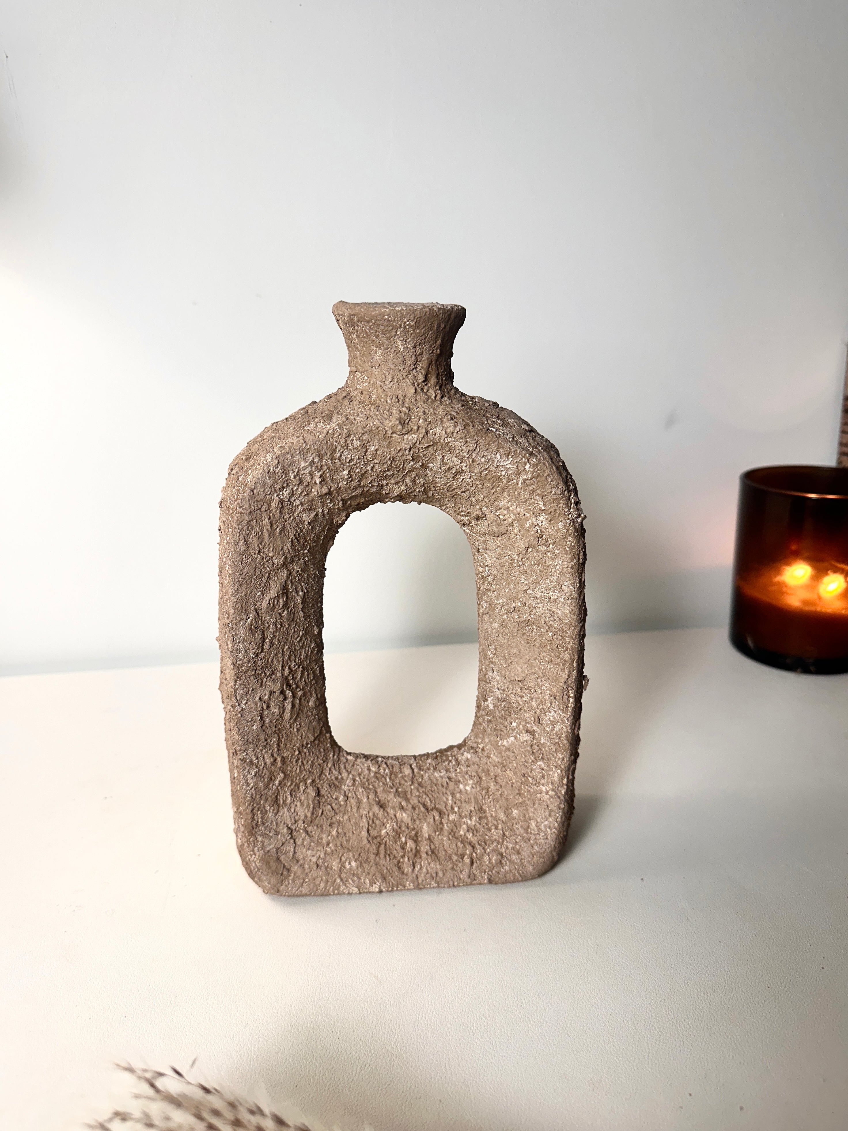 Rustic Hand-Painted Textured Small Vase 9.5" tall - Earth Brown